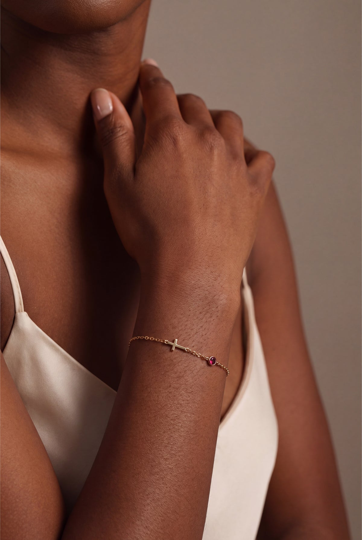 Birthstone Sideways Cross Bracelet – on model