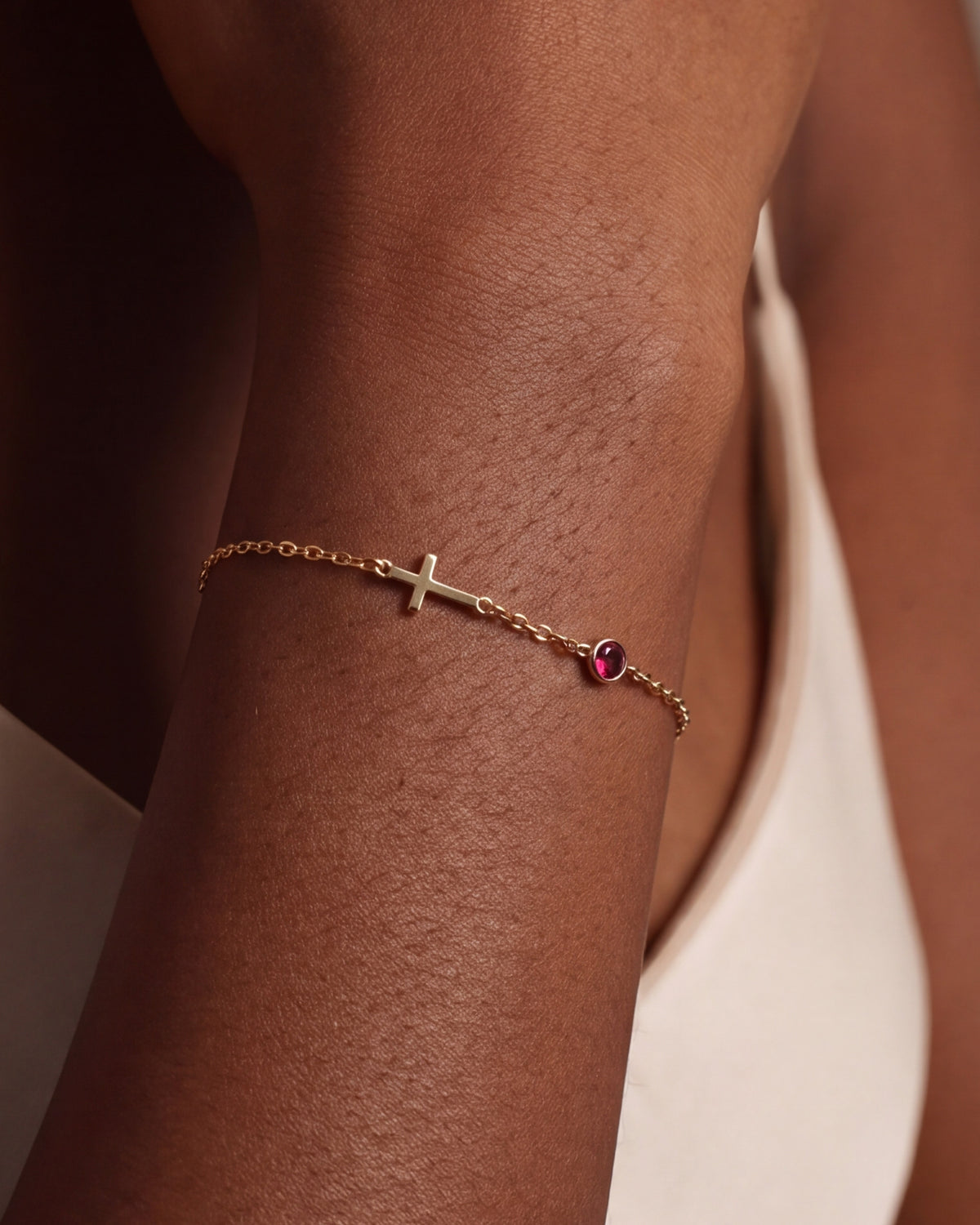 Birthstone Sideways Cross Bracelet – close-up