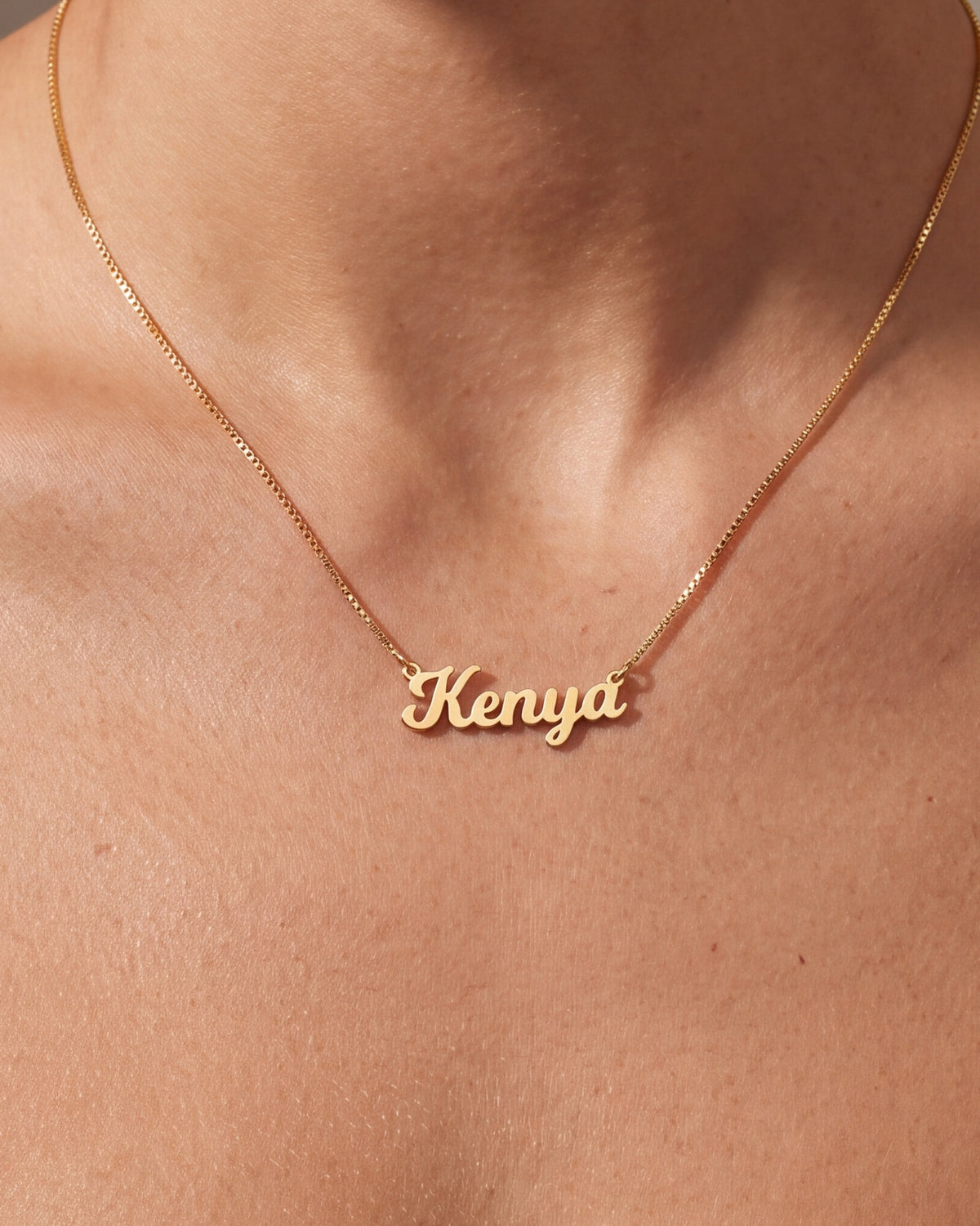 Brush Script Name Necklace – close-up