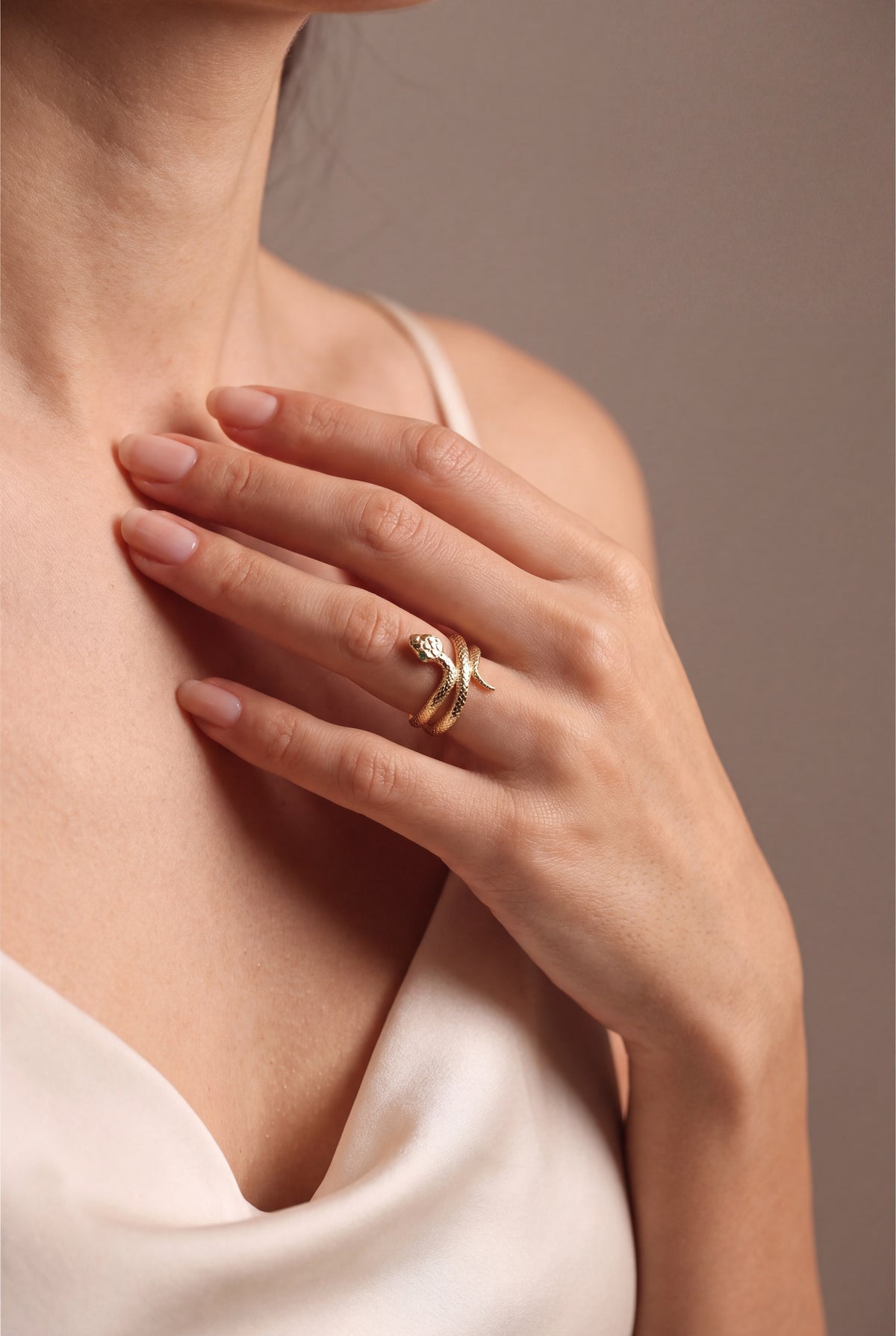 Coiled Snake Ring – on model