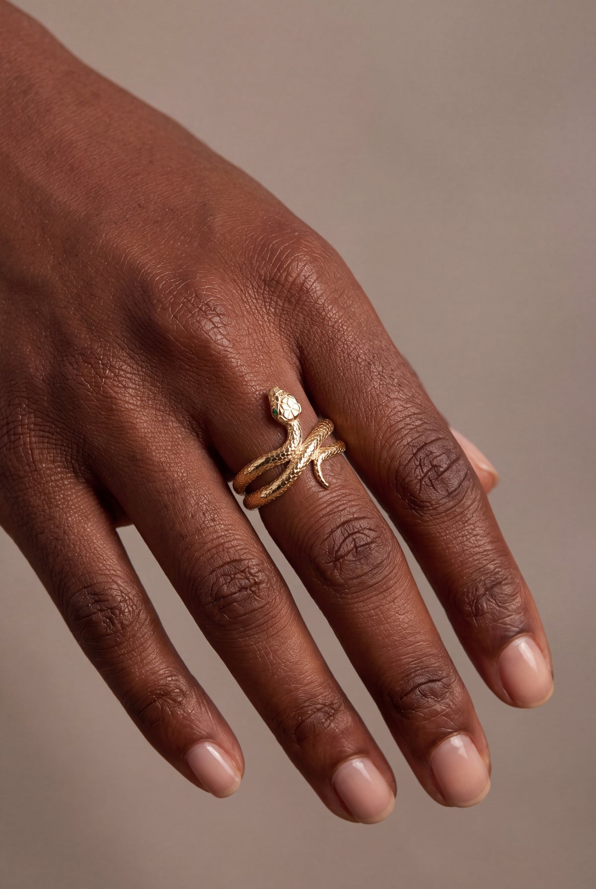 Coiled Snake Ring – on model, second view