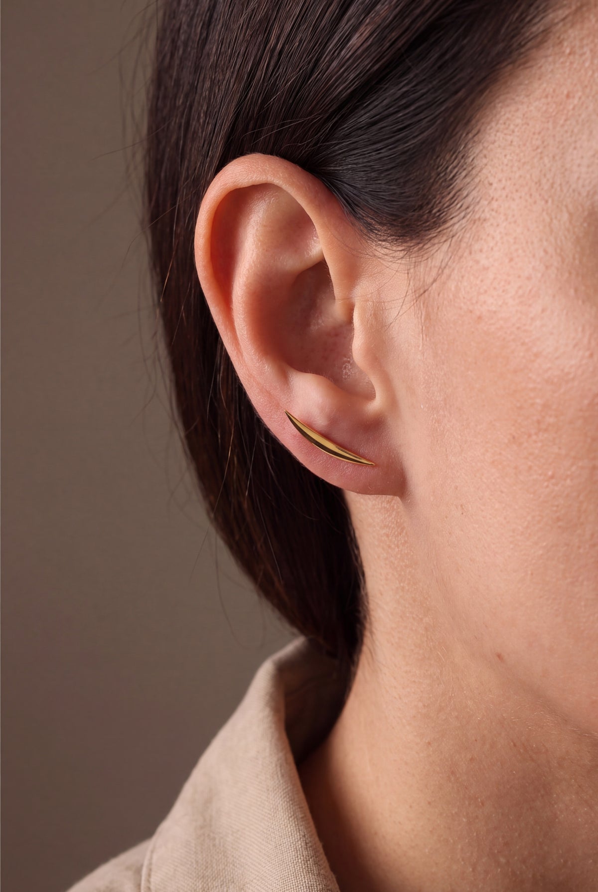 Curved Bar Ear Climber Earrings – on model