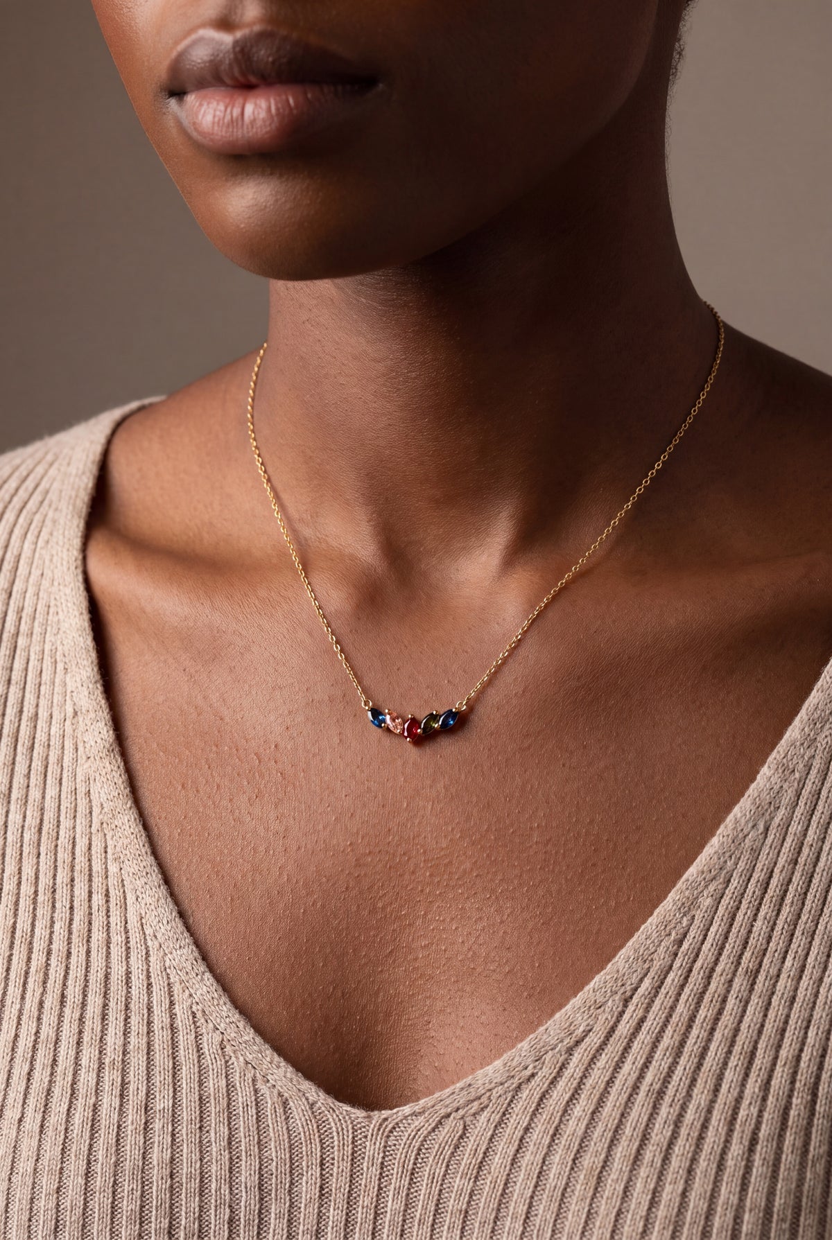 Curved Marquise Birthstone Necklace – on model