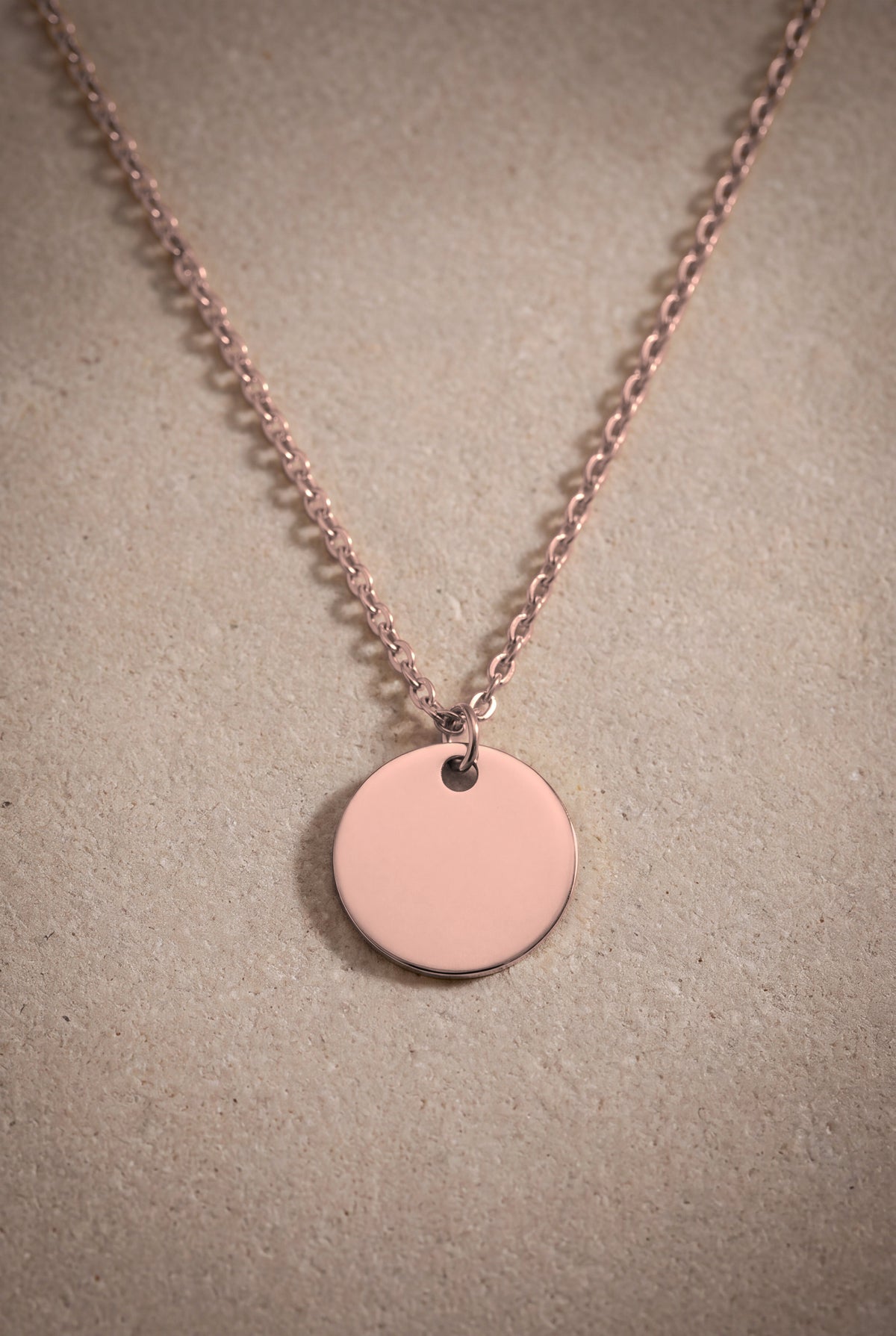 Dainty Family Portrait Disc Necklace – blank rose gold disc: upload your photo to see it engraved here