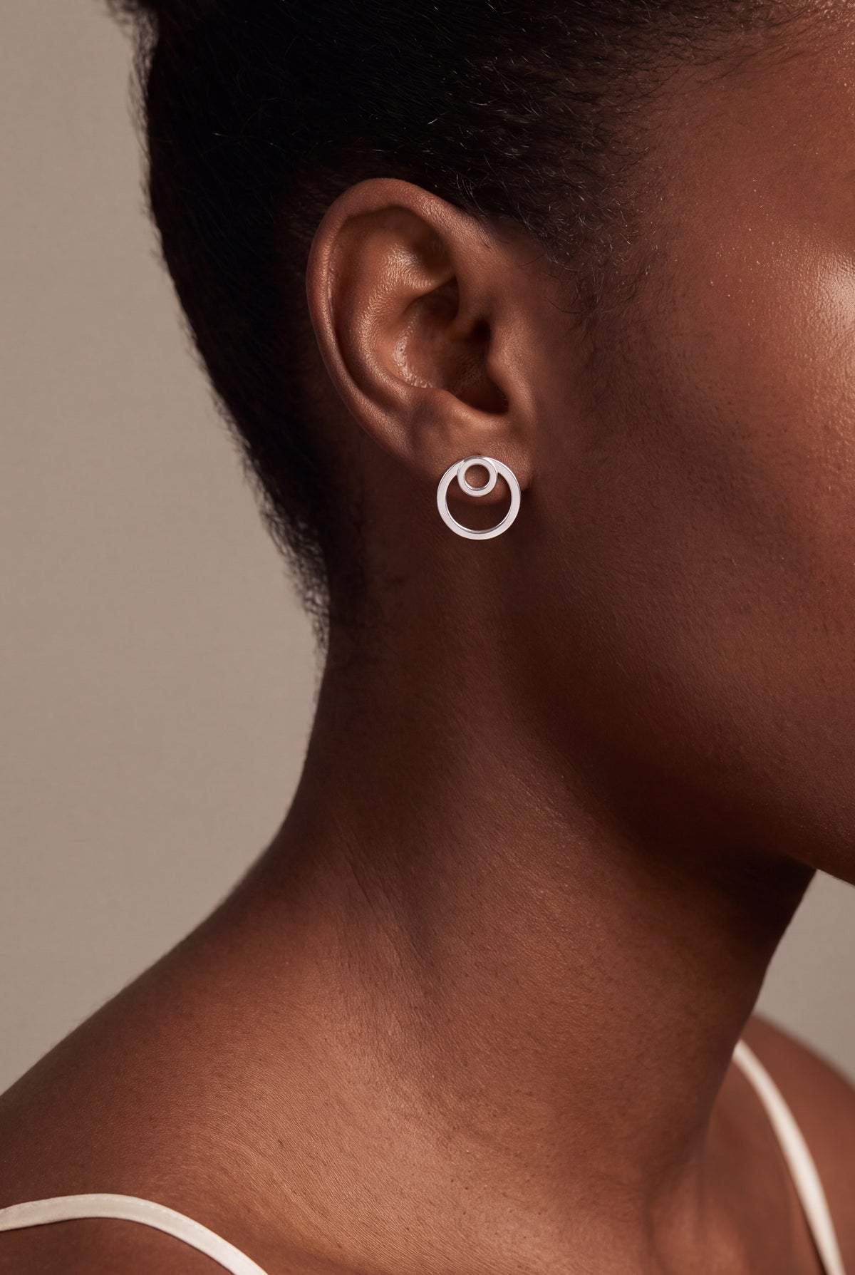 Double Circle Stud Earrings – on model, second view