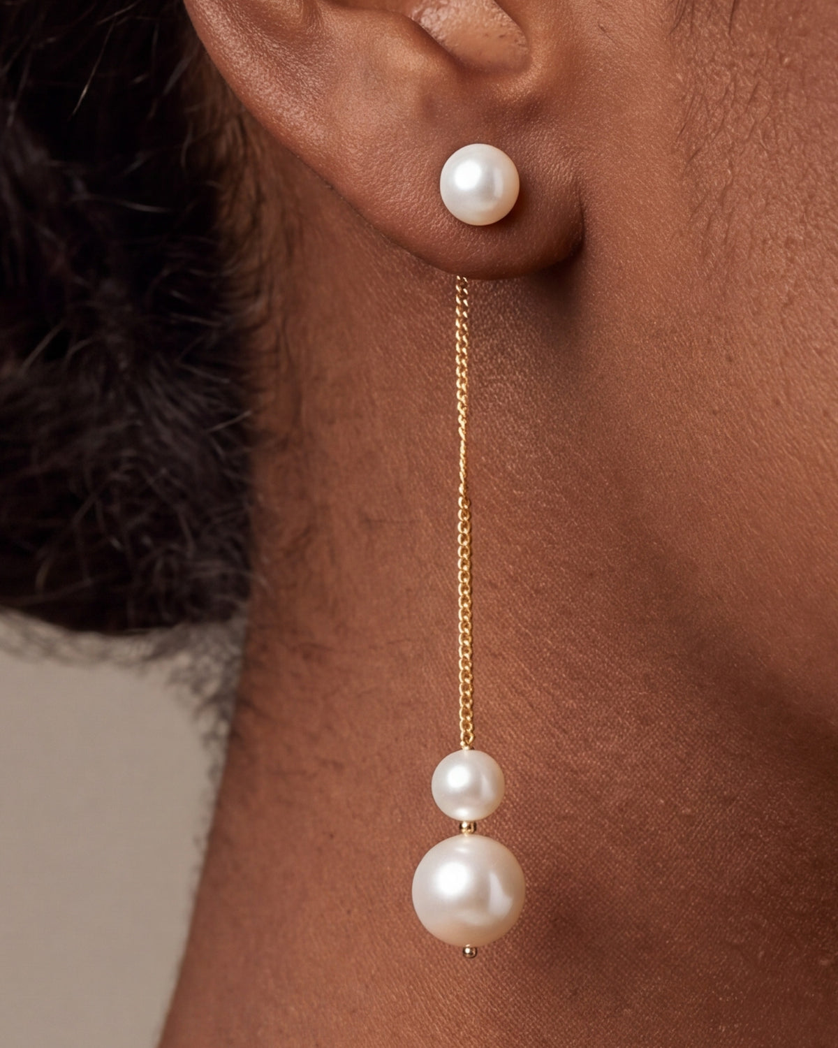 Double Pearl Chain Drop Earrings – close-up