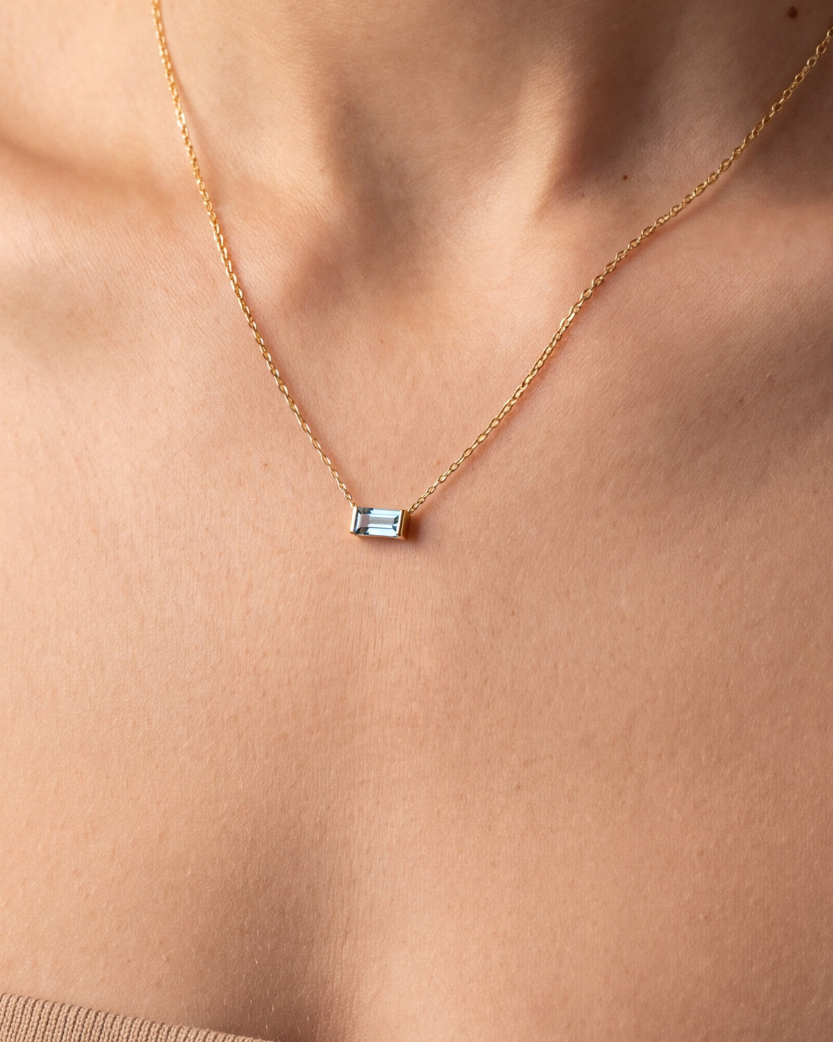 Baguette Birthstone Necklace – close-up