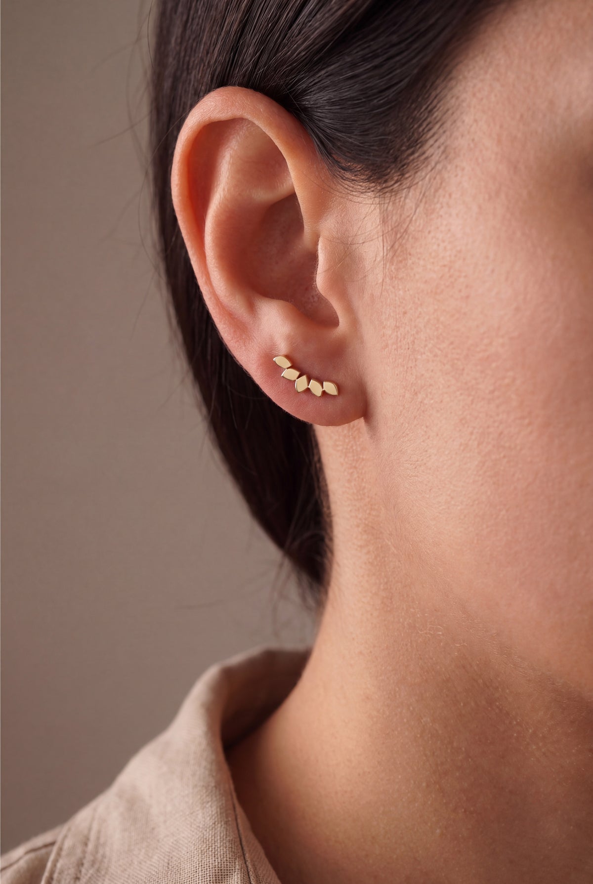 Five Leaf Ear Climber Earrings – on model