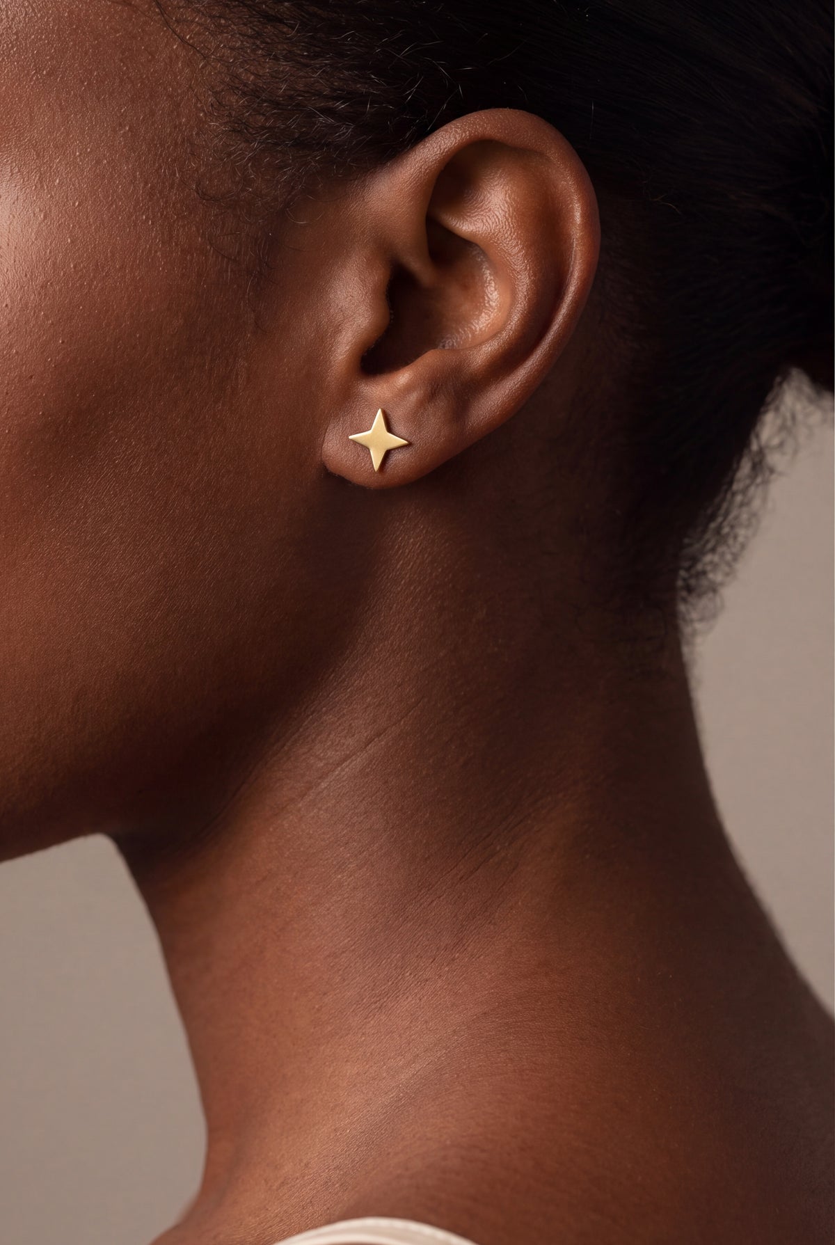 Four-Point Star Stud Earrings – on model, second view