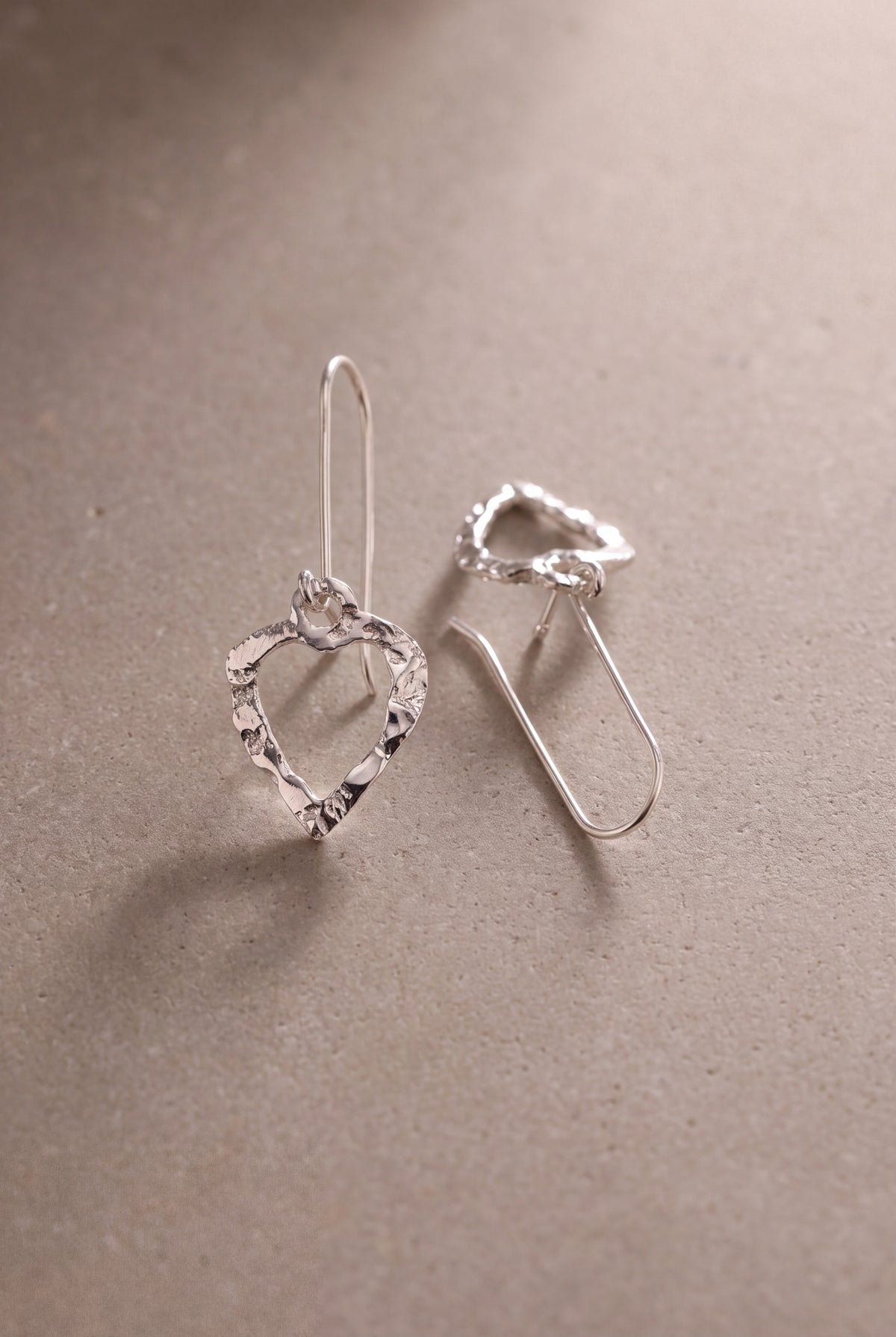 Hammered Open Heart Drop Earrings – product detail