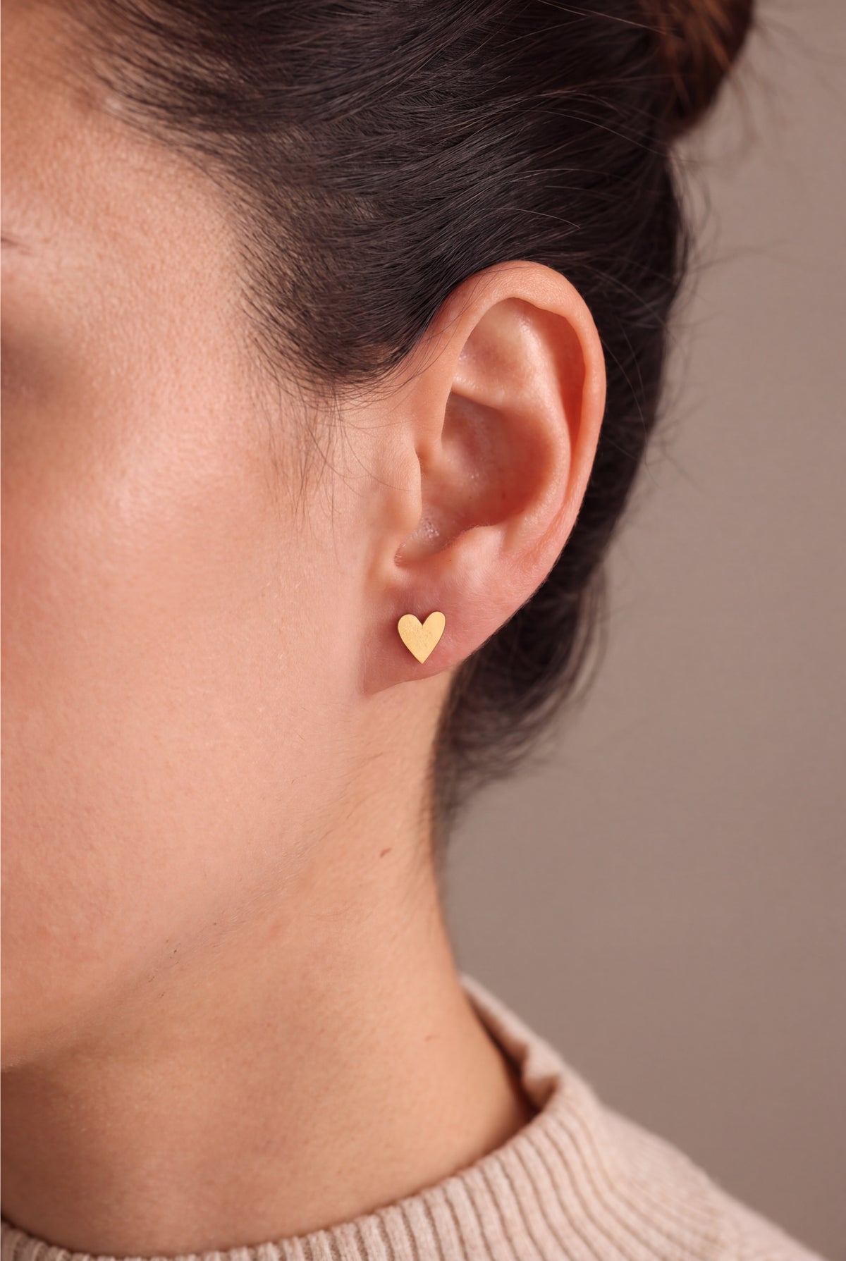 Heart Stud Earrings – on model, second view