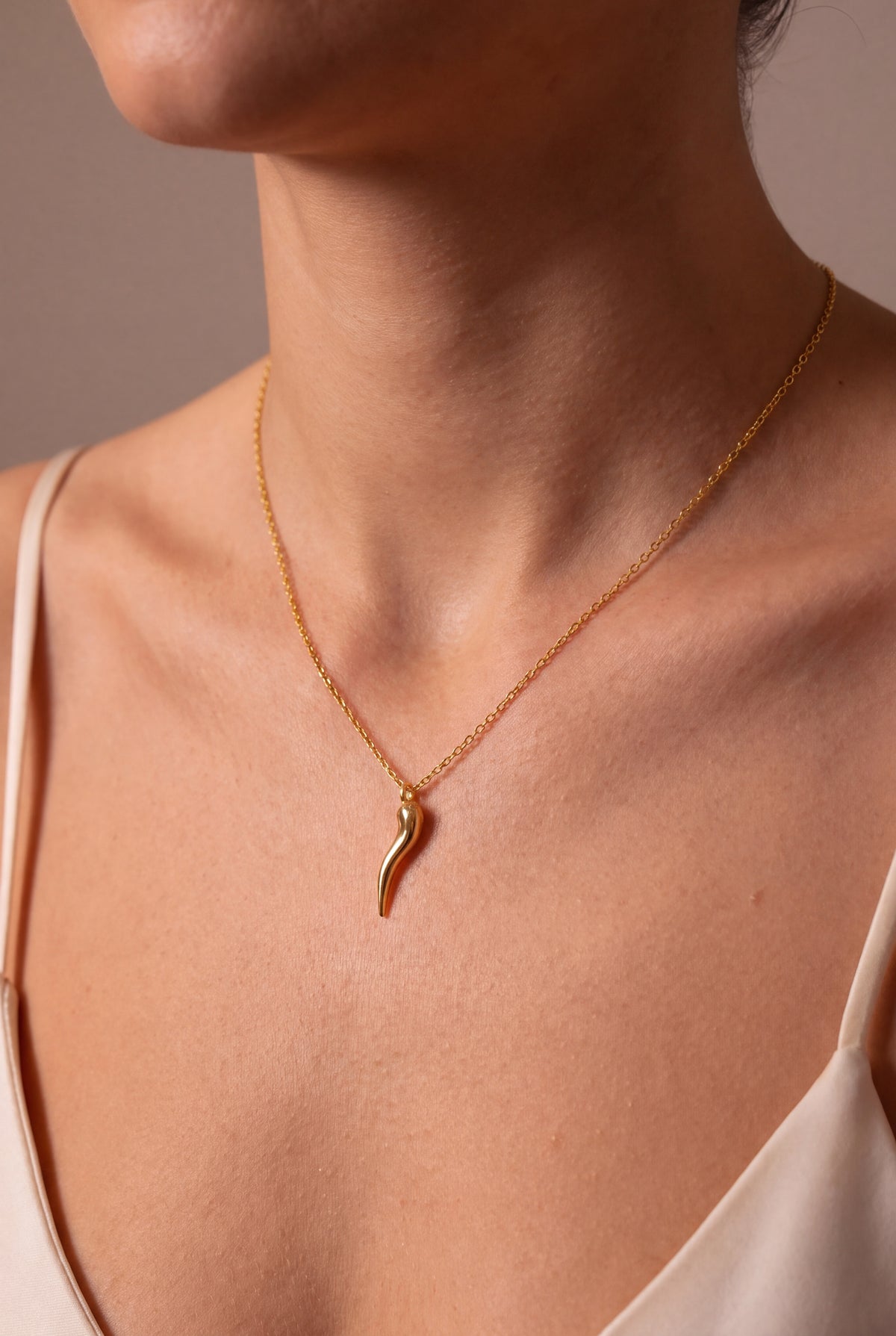 Italian Horn Necklace – on model, second view