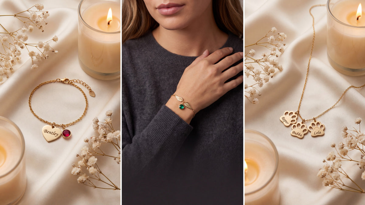 Memorial Jewelry – three of our pieces styled and worn