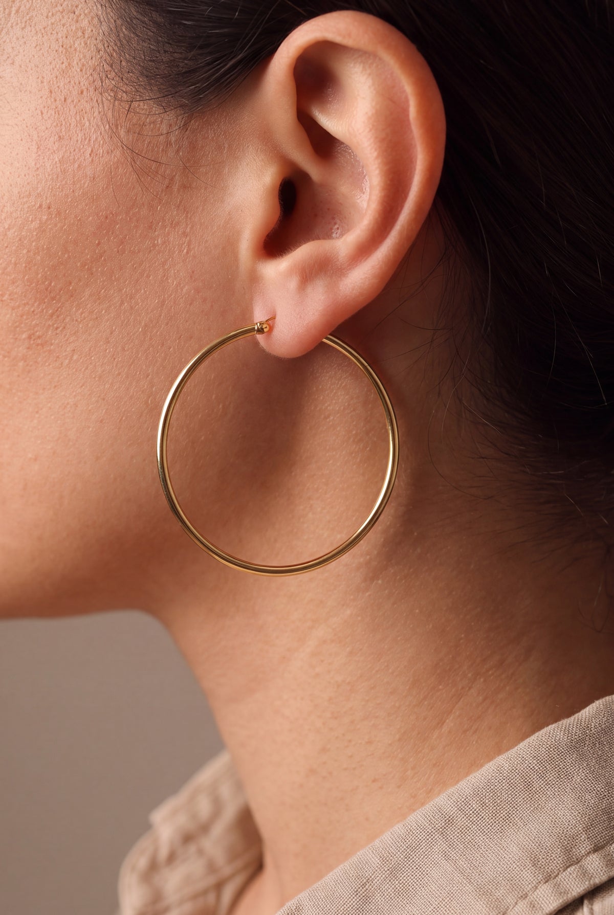 Large Thin Hoop Earrings – on model