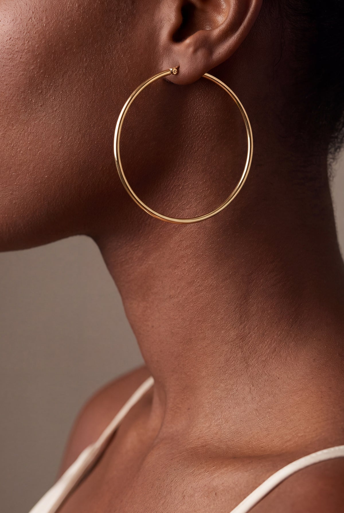 Large Thin Hoop Earrings – on model, second view