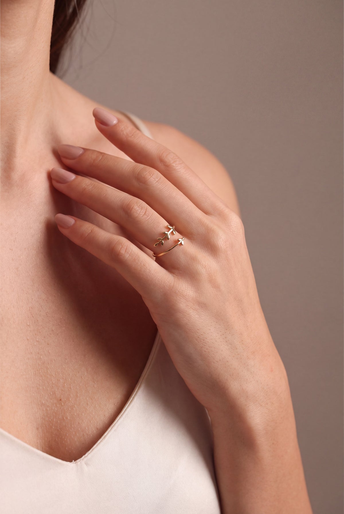 Leaf Branch Wrap Ring – on model