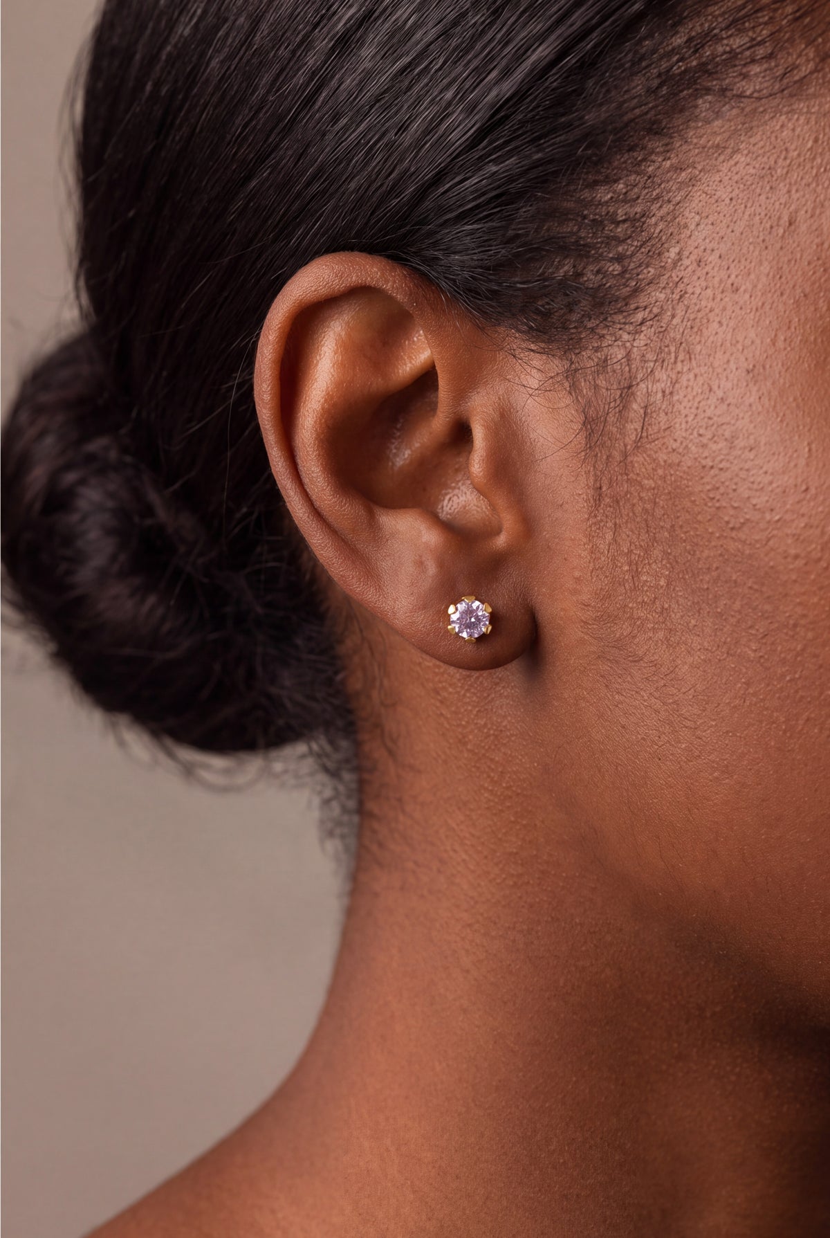Lilac Solitaire Stud Earrings – on model