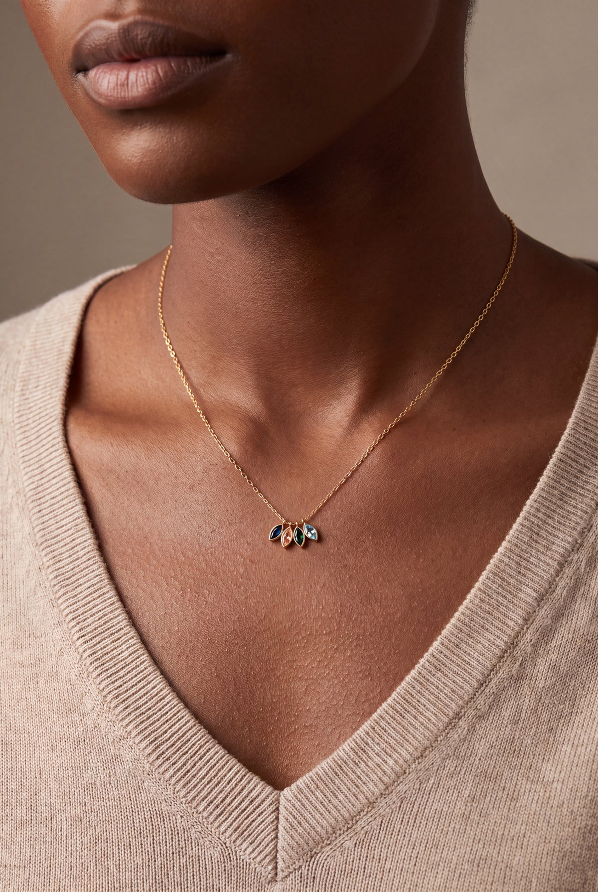 Marquise Birthstone Drop Necklace – on model
