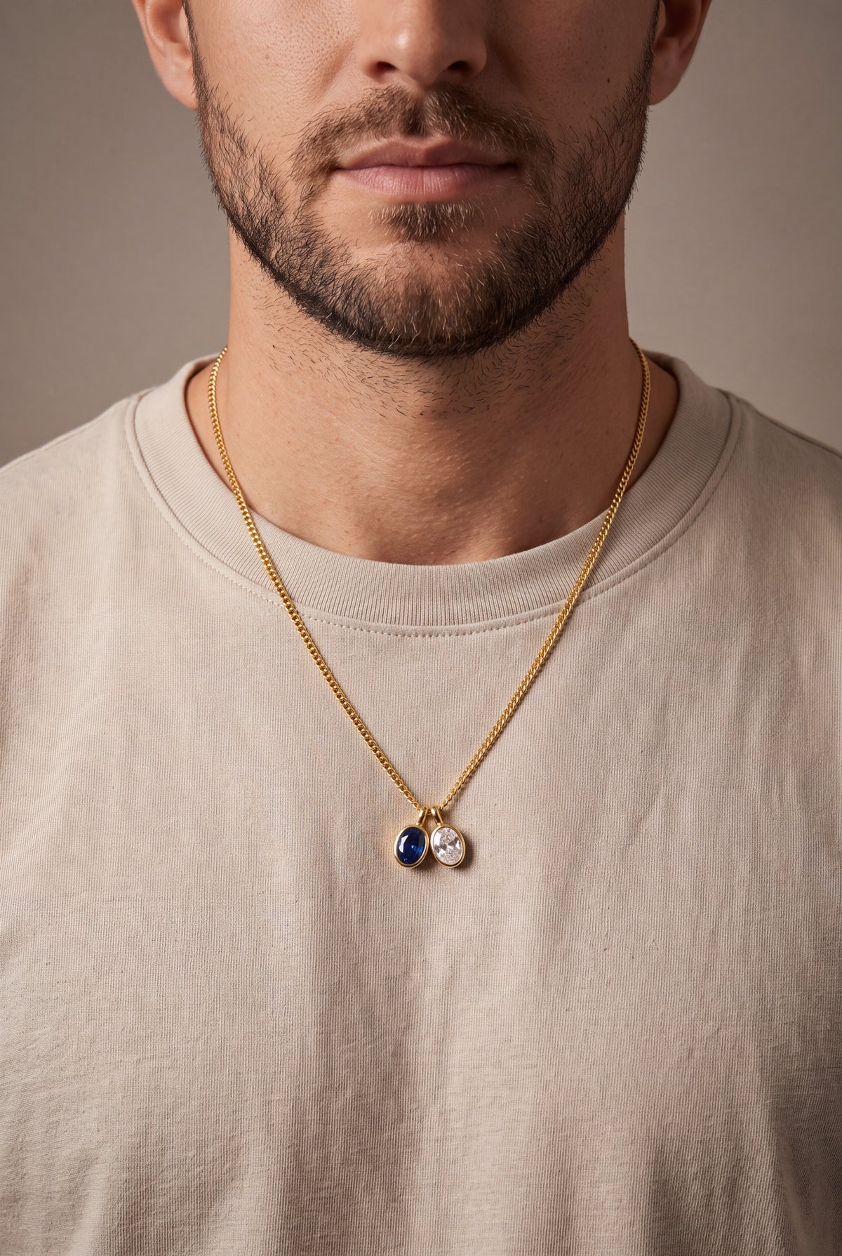 Men's Birthstone Charm Necklace – on model