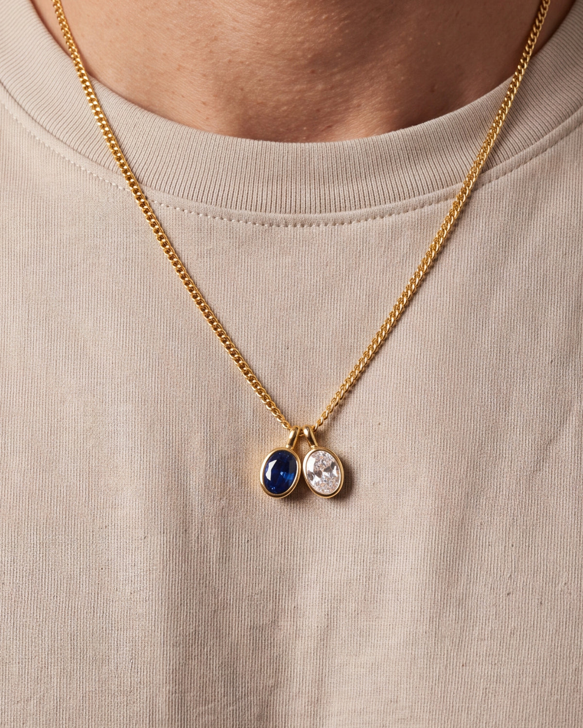 Men's Birthstone Charm Necklace – close-up