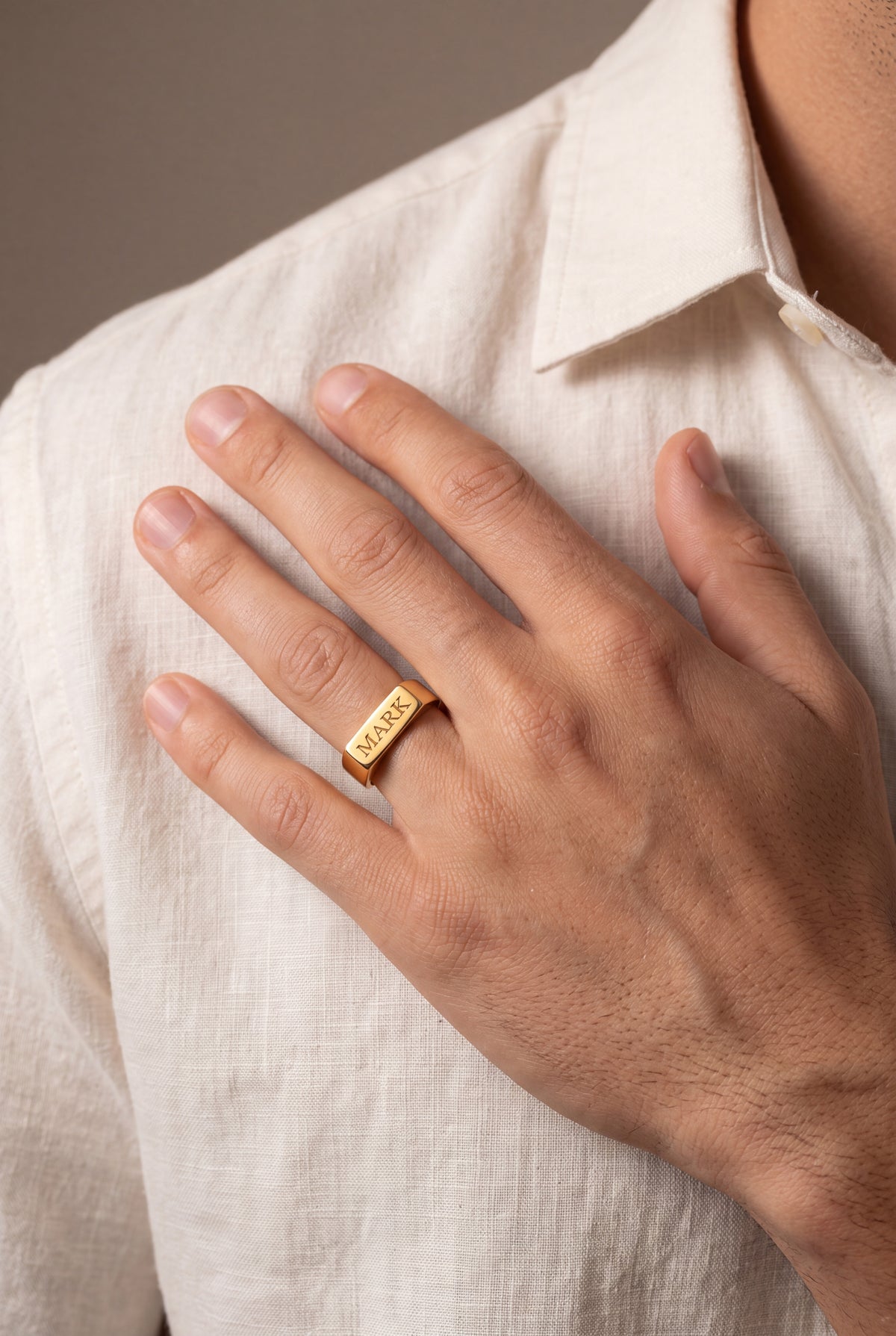 Men's Engraved Bar Ring – on model