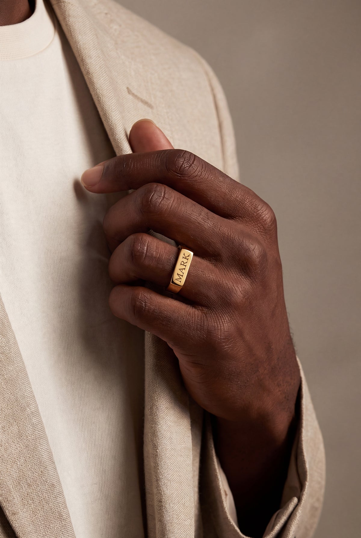 Men's Engraved Bar Ring – on model, second view