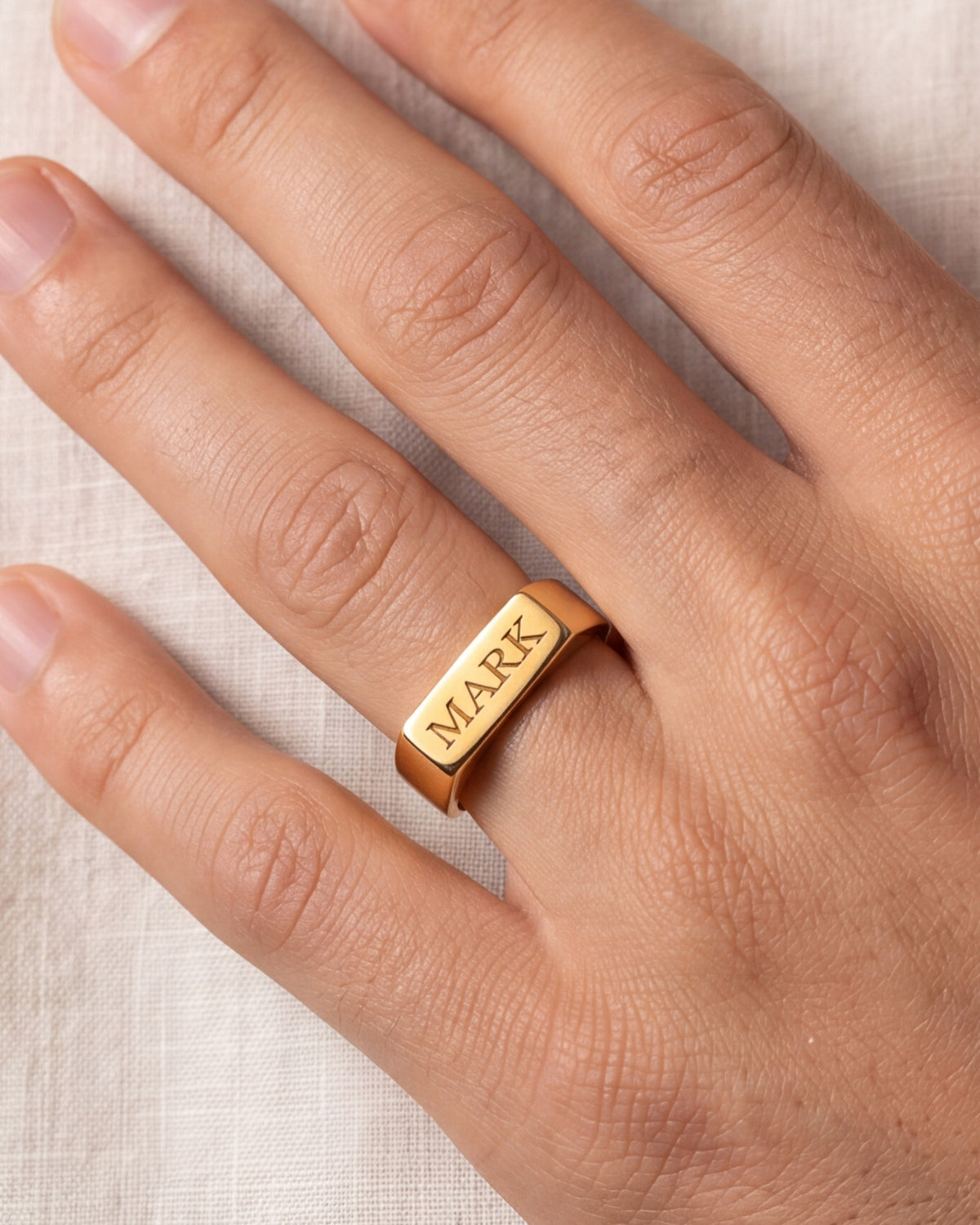 Men's Engraved Bar Ring – close-up