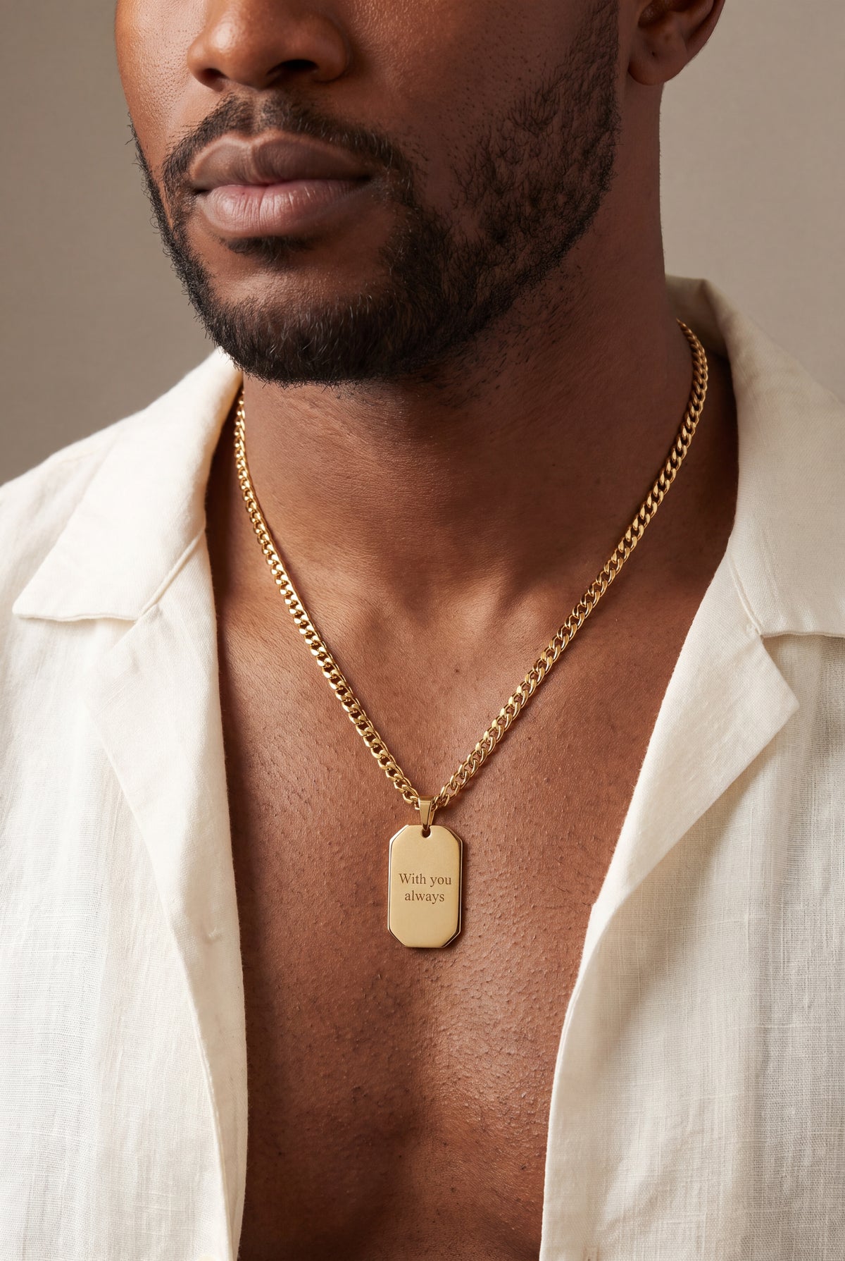 Men's Engraved Dog Tag Necklace – on model
