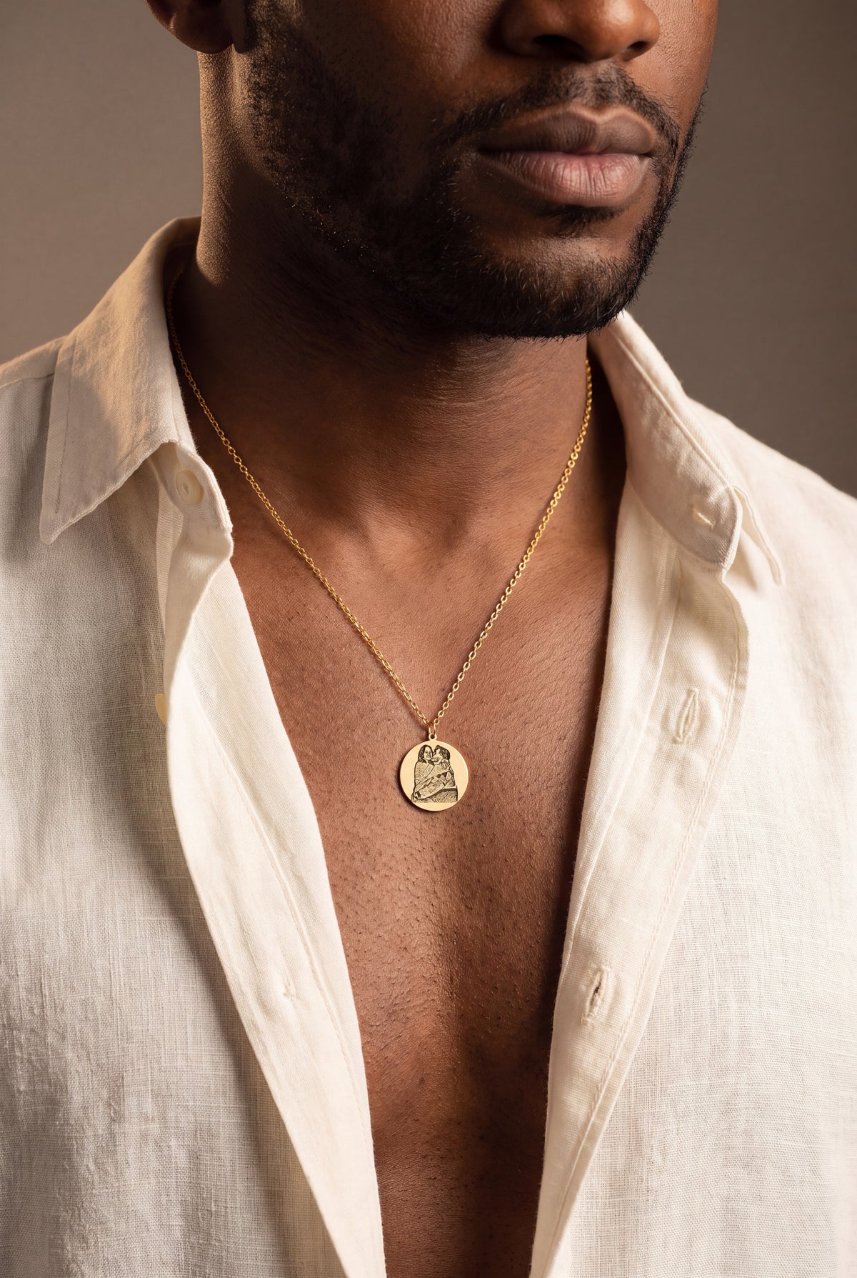Men's Engraved Photo Disc Necklace – on model