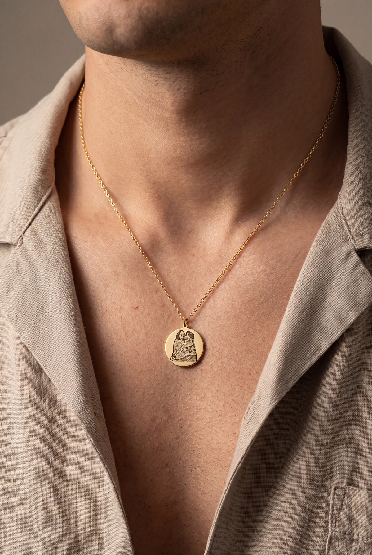 Men's Engraved Photo Disc Necklace – on model, second view