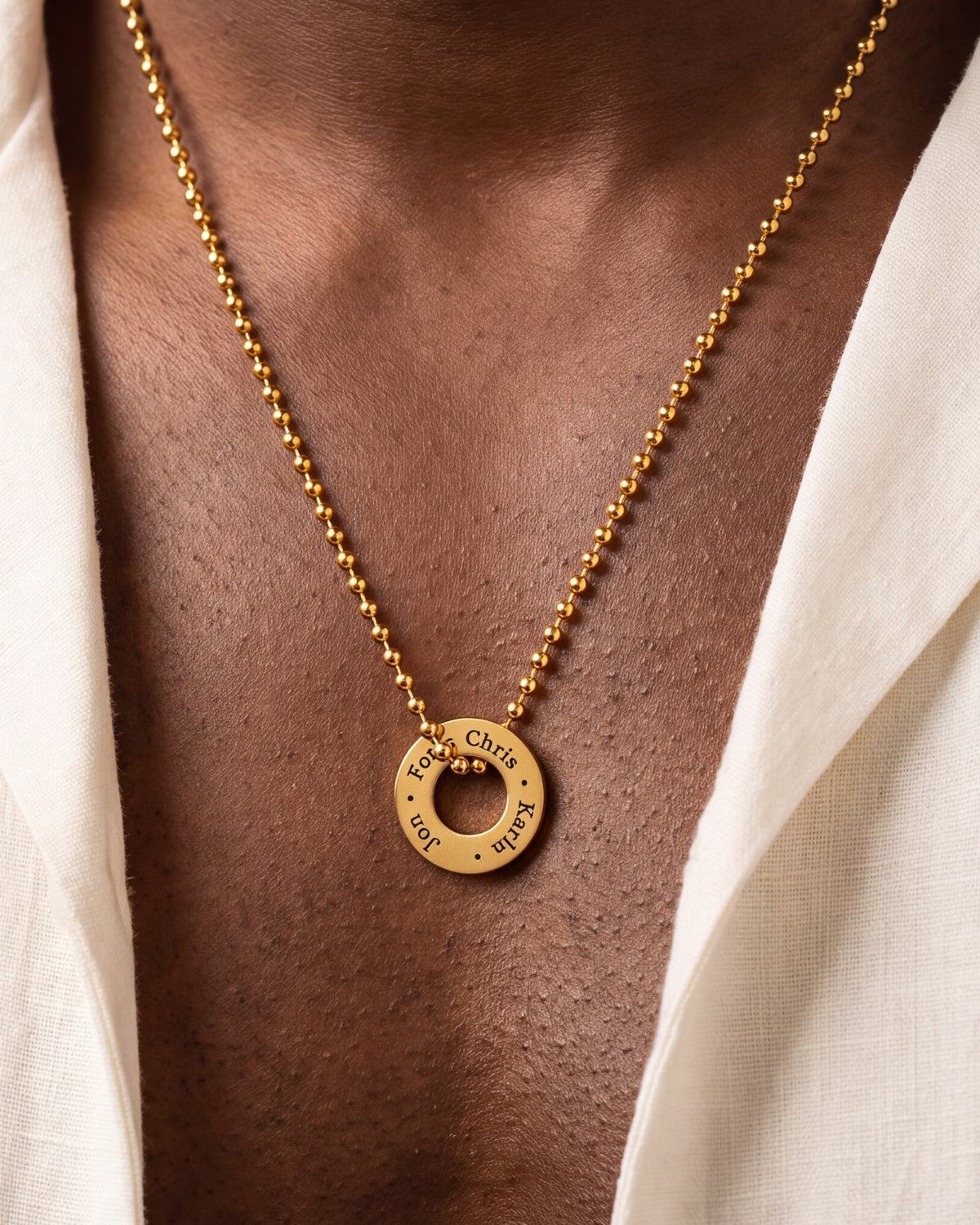 Men's Engraved Washer Necklace – close-up
