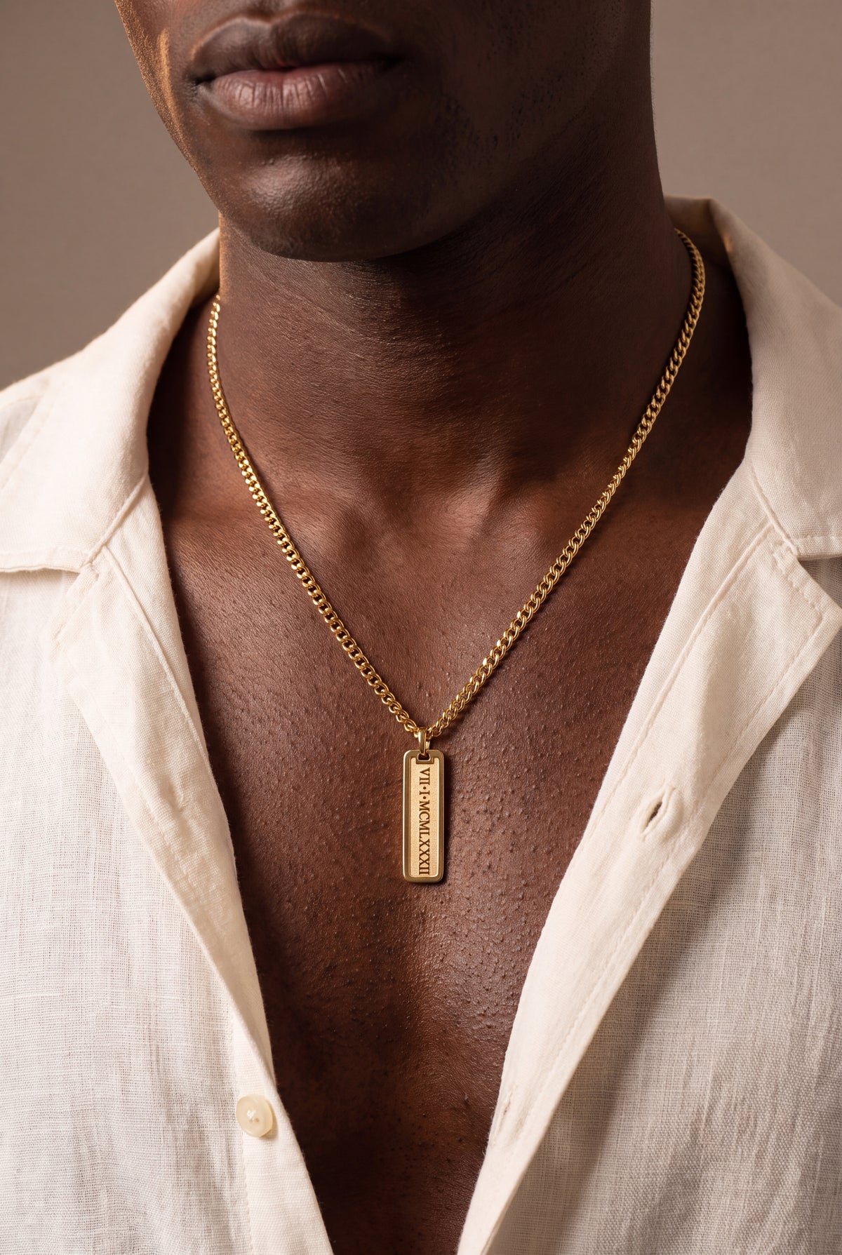 Men's Framed Roman Numeral Bar Necklace – on model