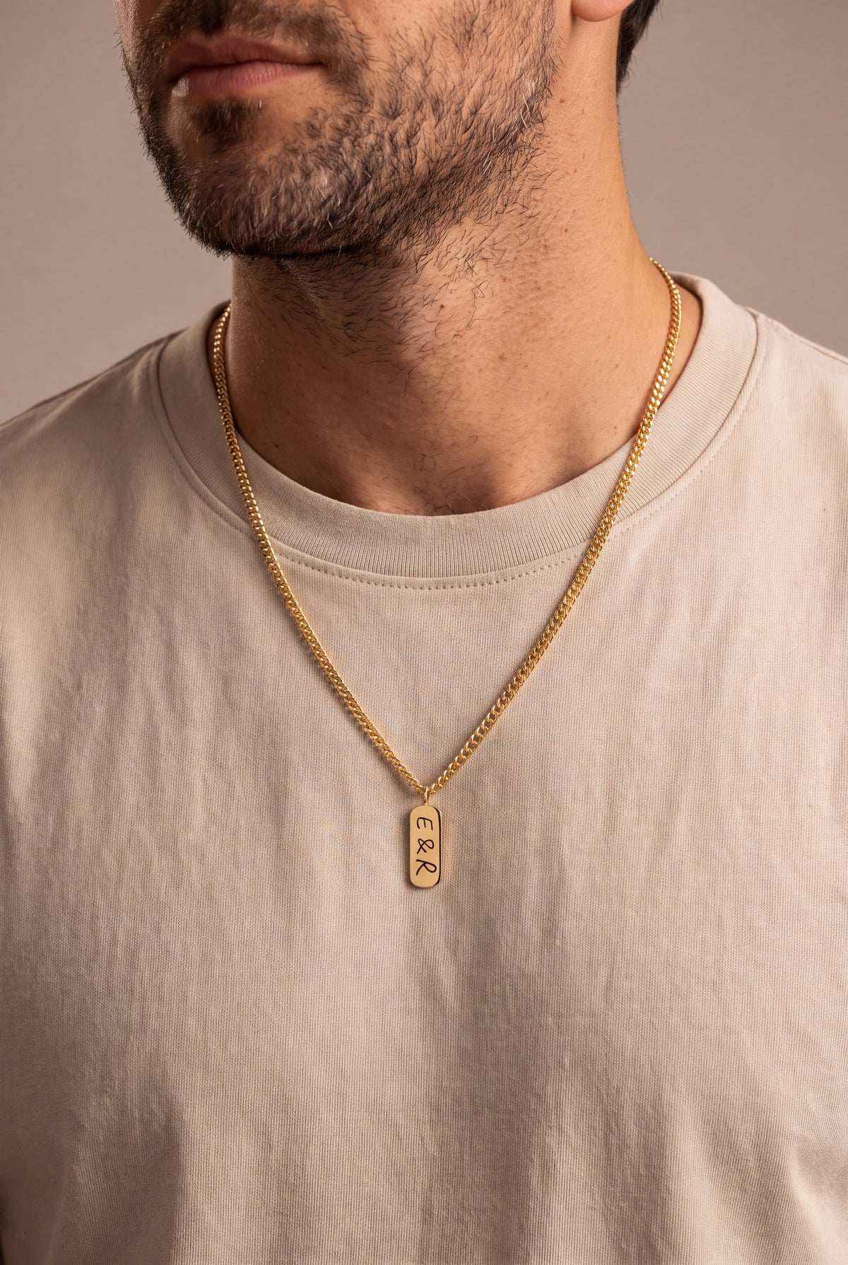 Men's Handwriting Initials Tag Necklace – on model