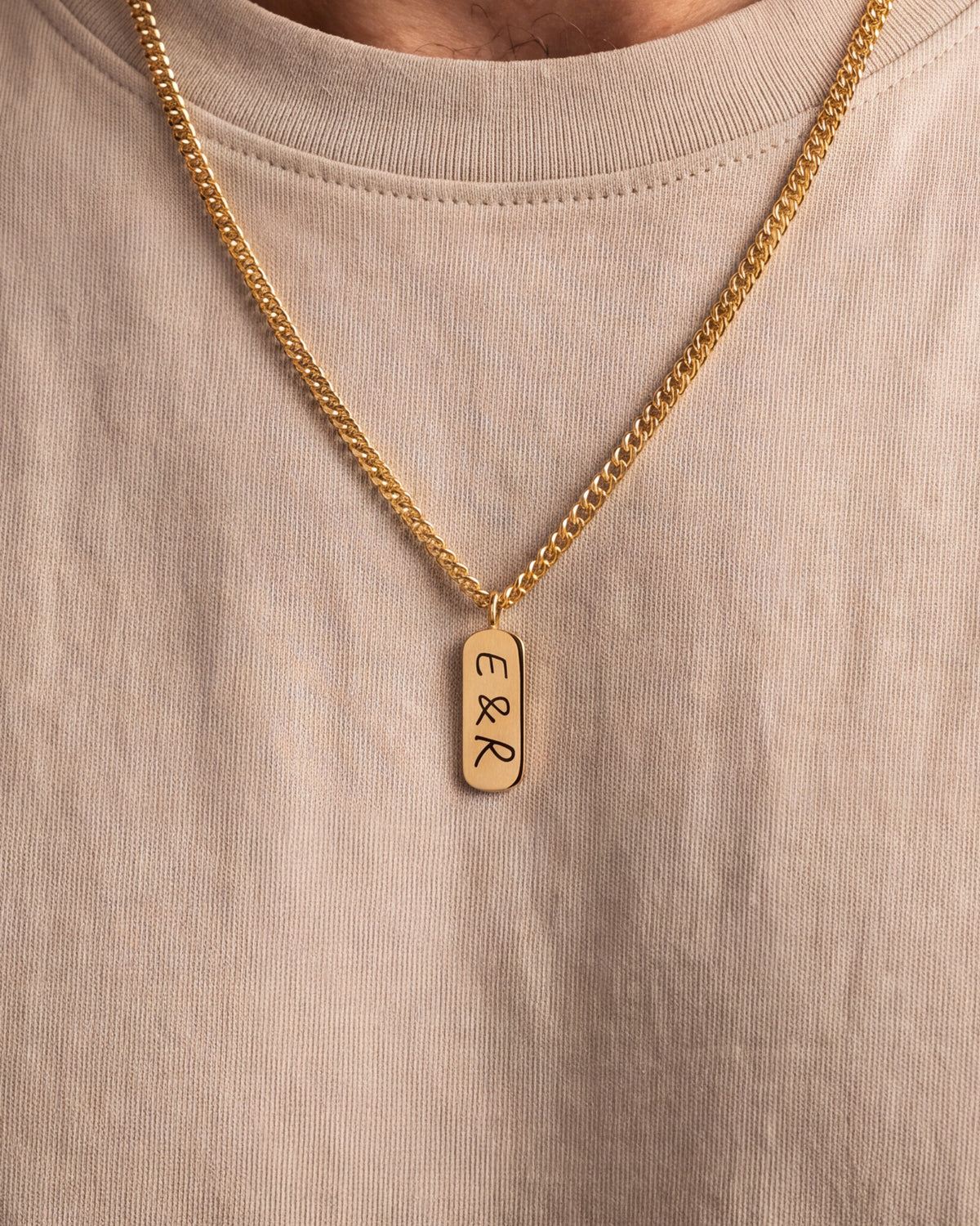Men's Handwriting Initials Tag Necklace – close-up
