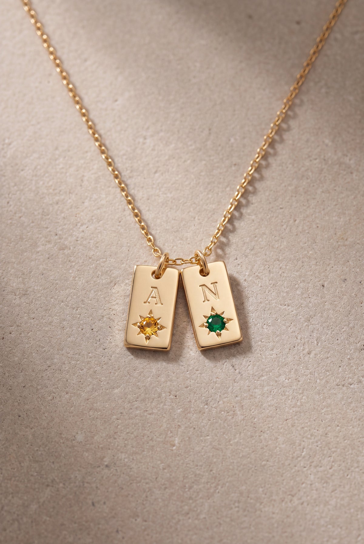 Men's Initial Tag Necklace with Birthstones – product detail
