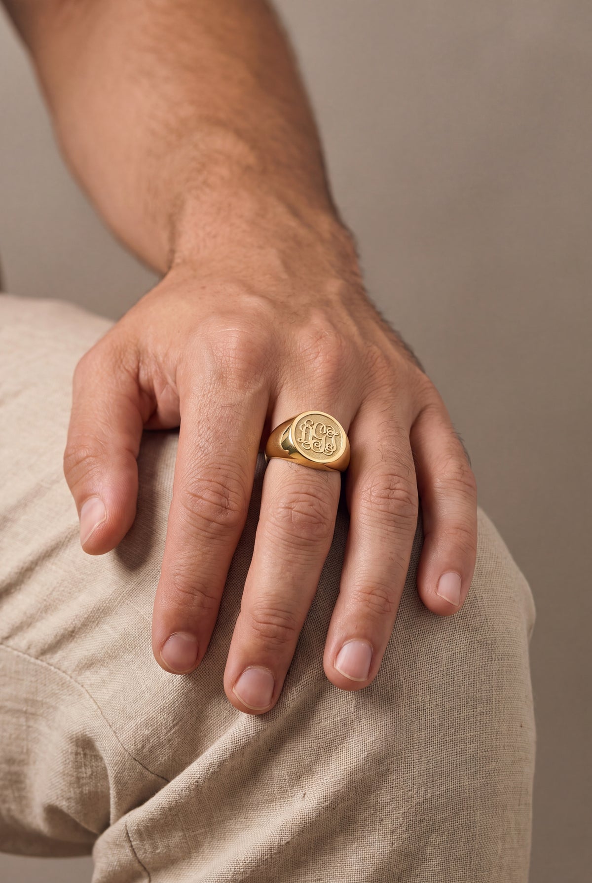 Men's Monogram Signet Ring – on model, second view