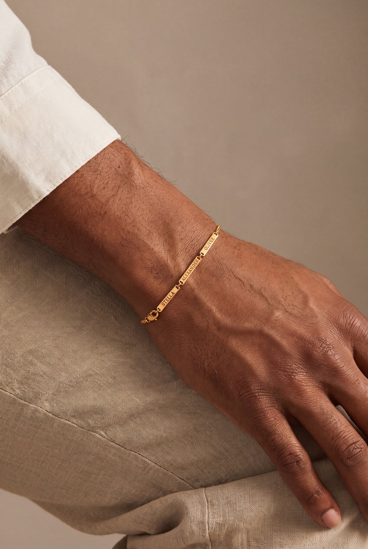 Men's Multiple Name Bar Bracelet – on model