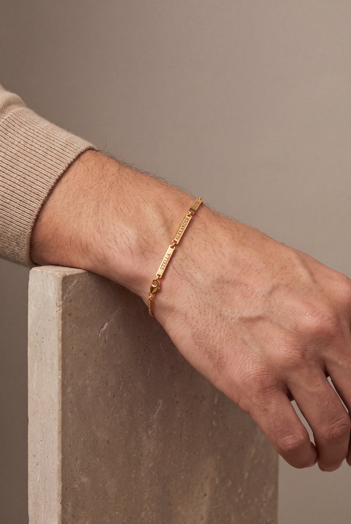 Men's Multiple Name Bar Bracelet – on model, second view