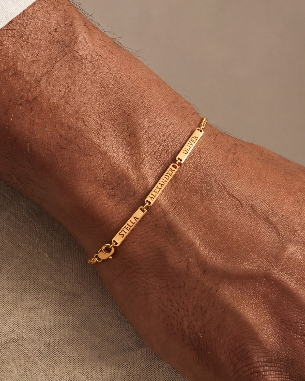 Men's Multiple Name Bar Bracelet – close-up