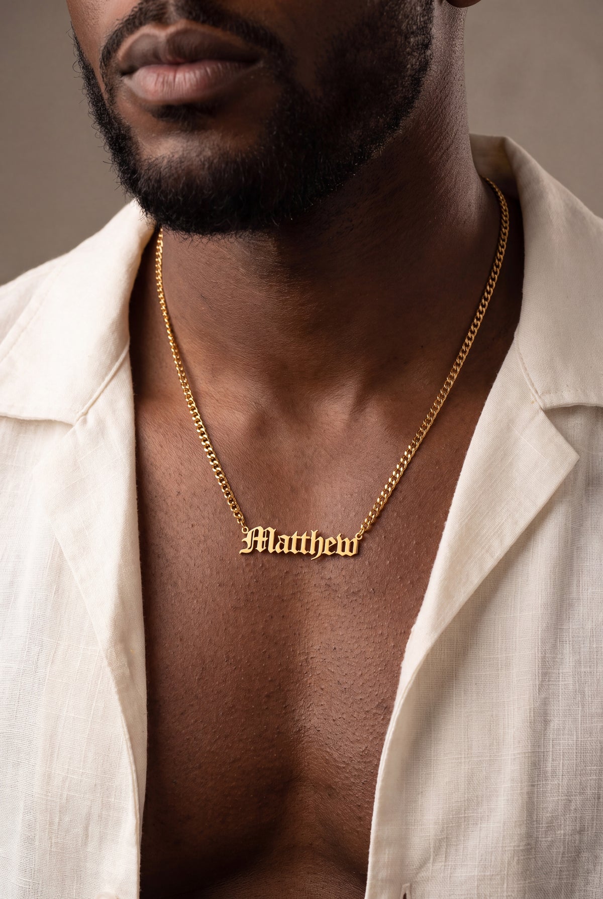 Men's Old English Name Necklace – on model