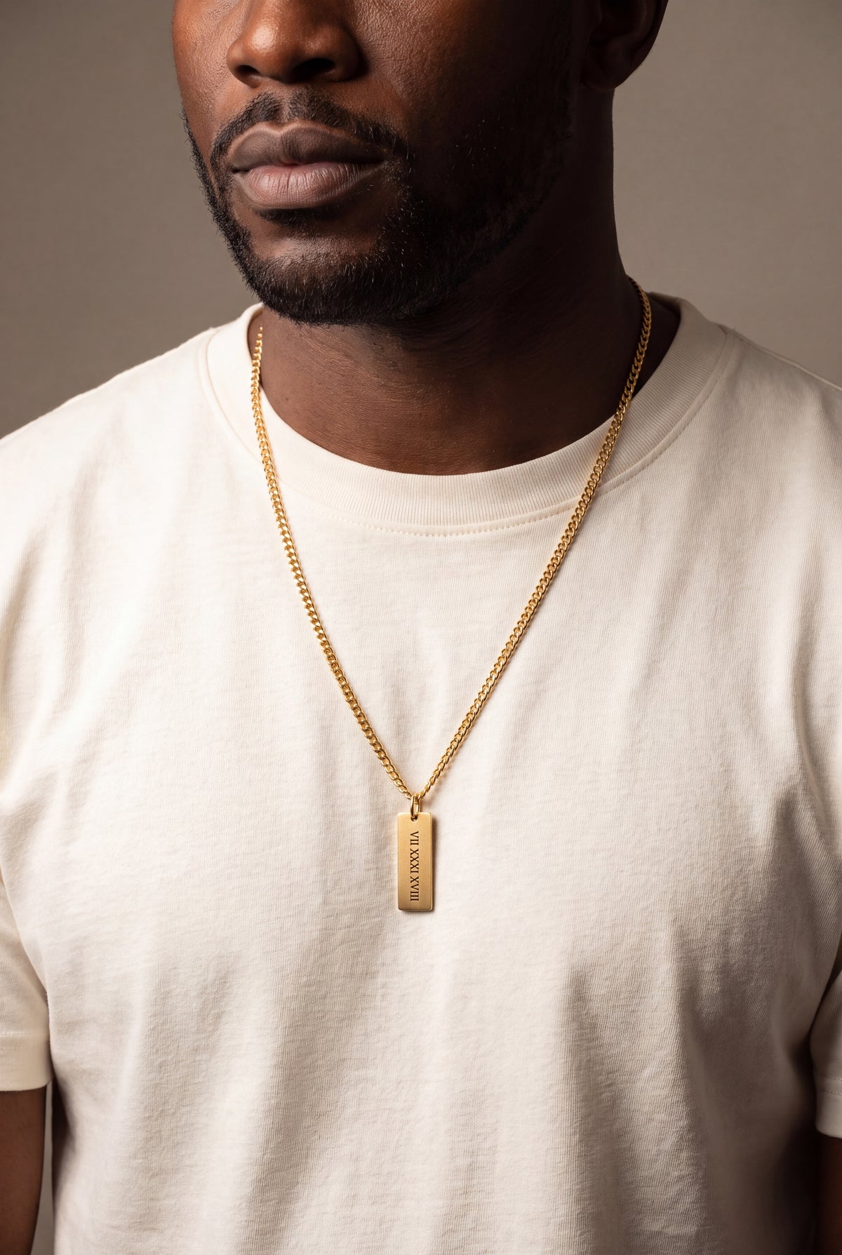 Men's Roman Numeral Date Bar Necklace – on model, second view