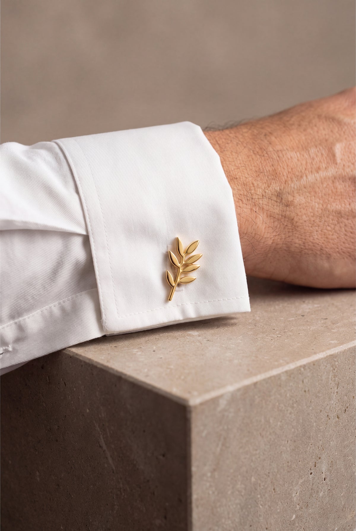 Olive Branch Cufflinks – on model, second view