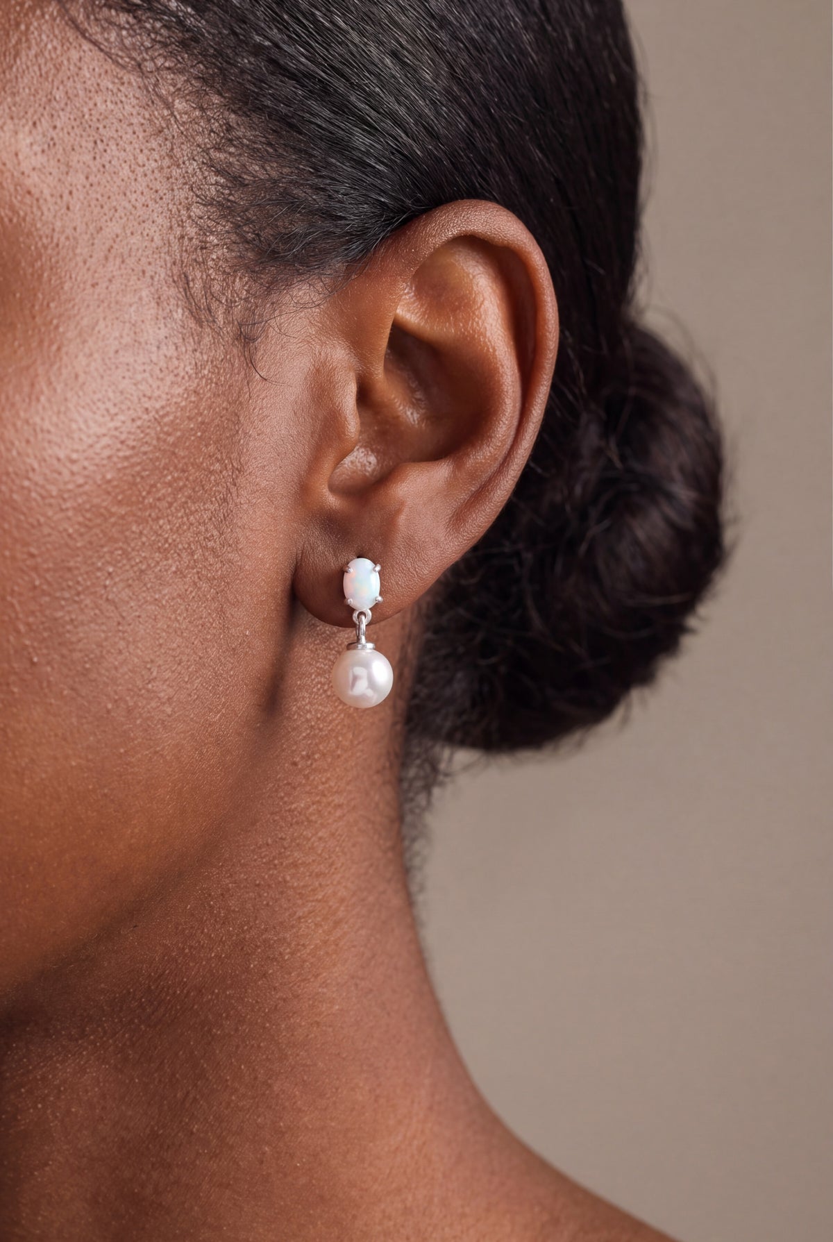 Opal & Pearl Drop Earrings – on model