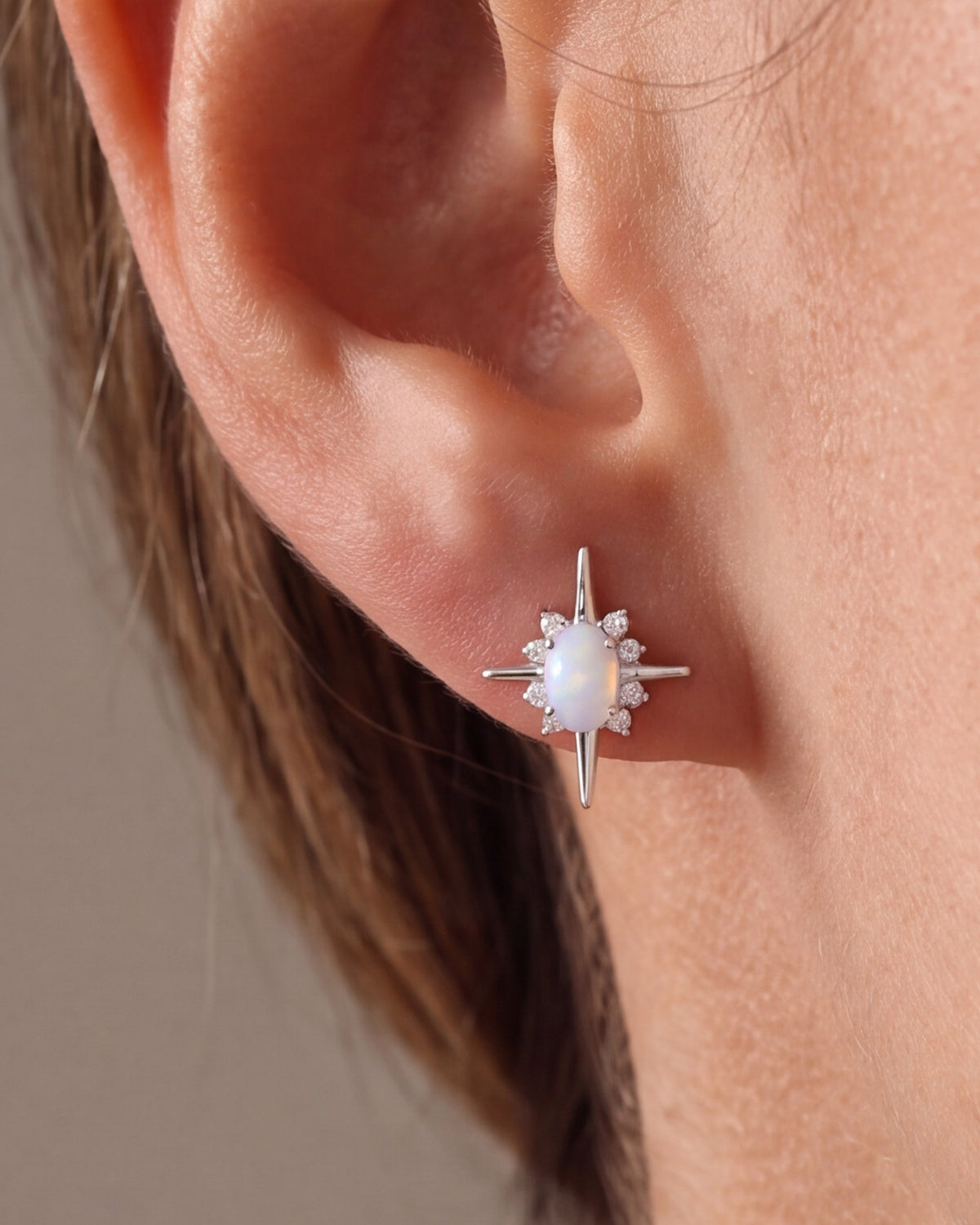 Opal Halo North Star Stud Earrings – close-up