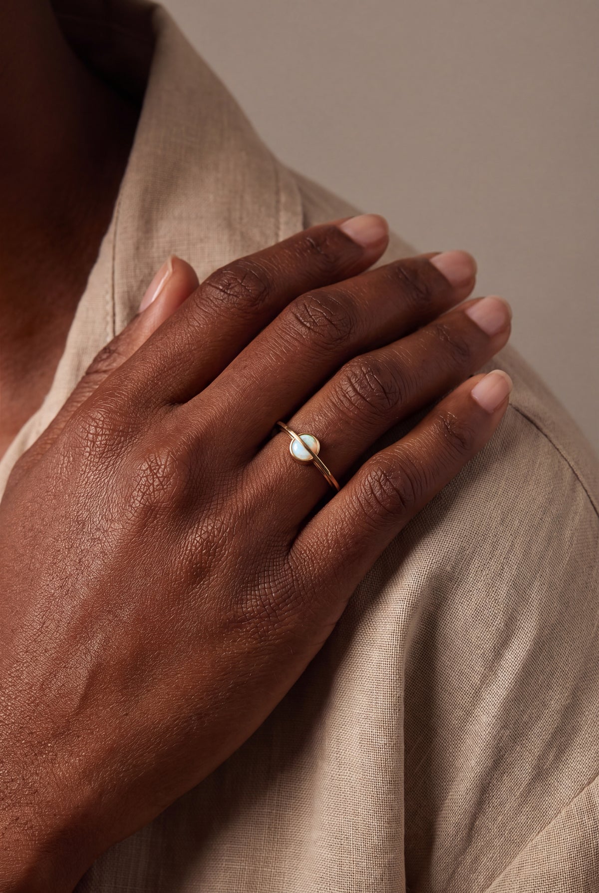 Opal Saturn Open Ring – on model, second view