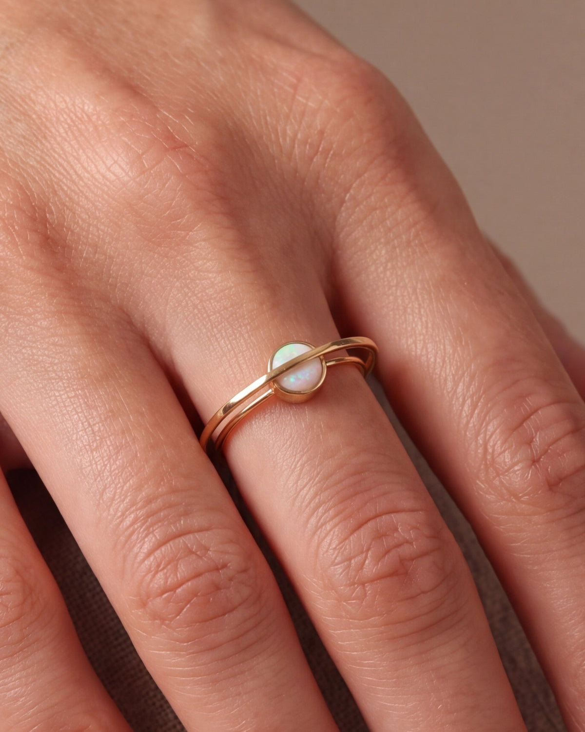Opal Saturn Open Ring – close-up