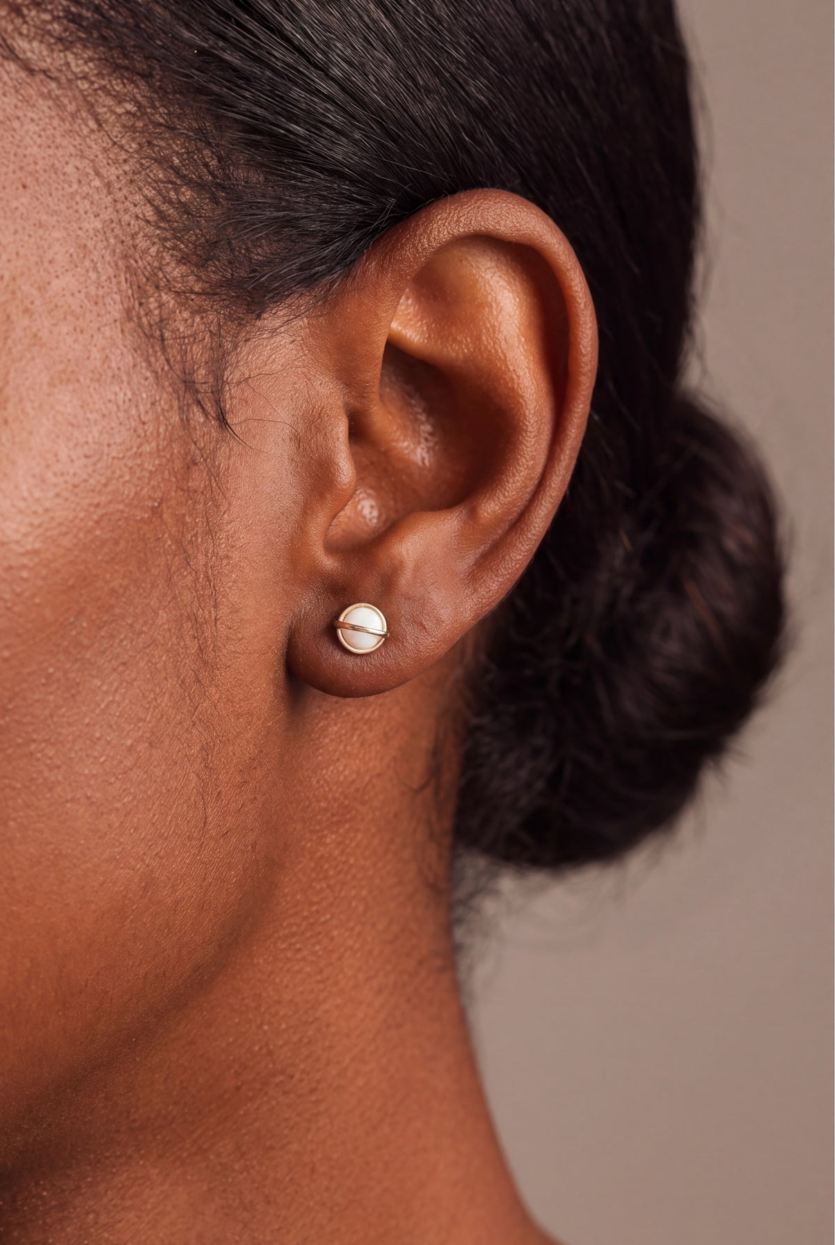 Opal Saturn Stud Earrings – on model