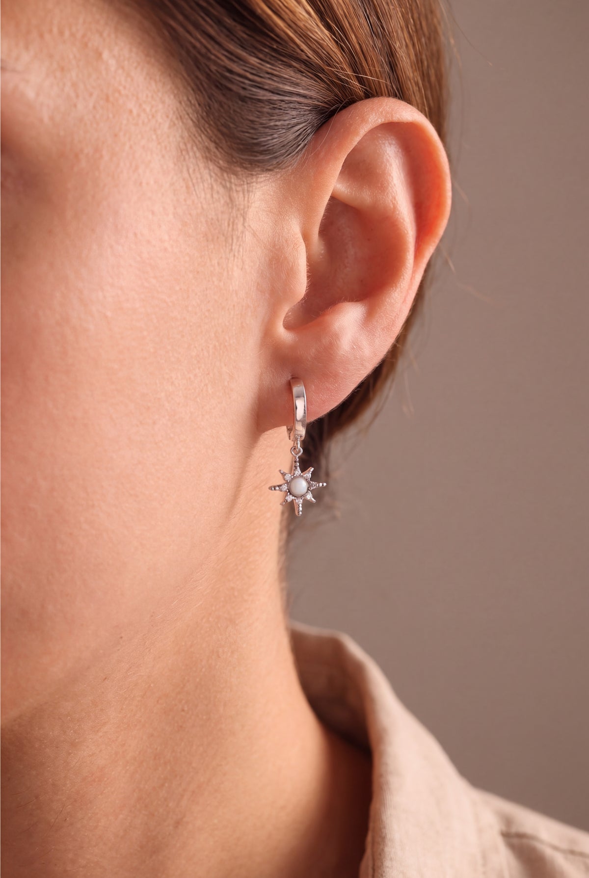Opal Star Drop Huggie Earrings – on model