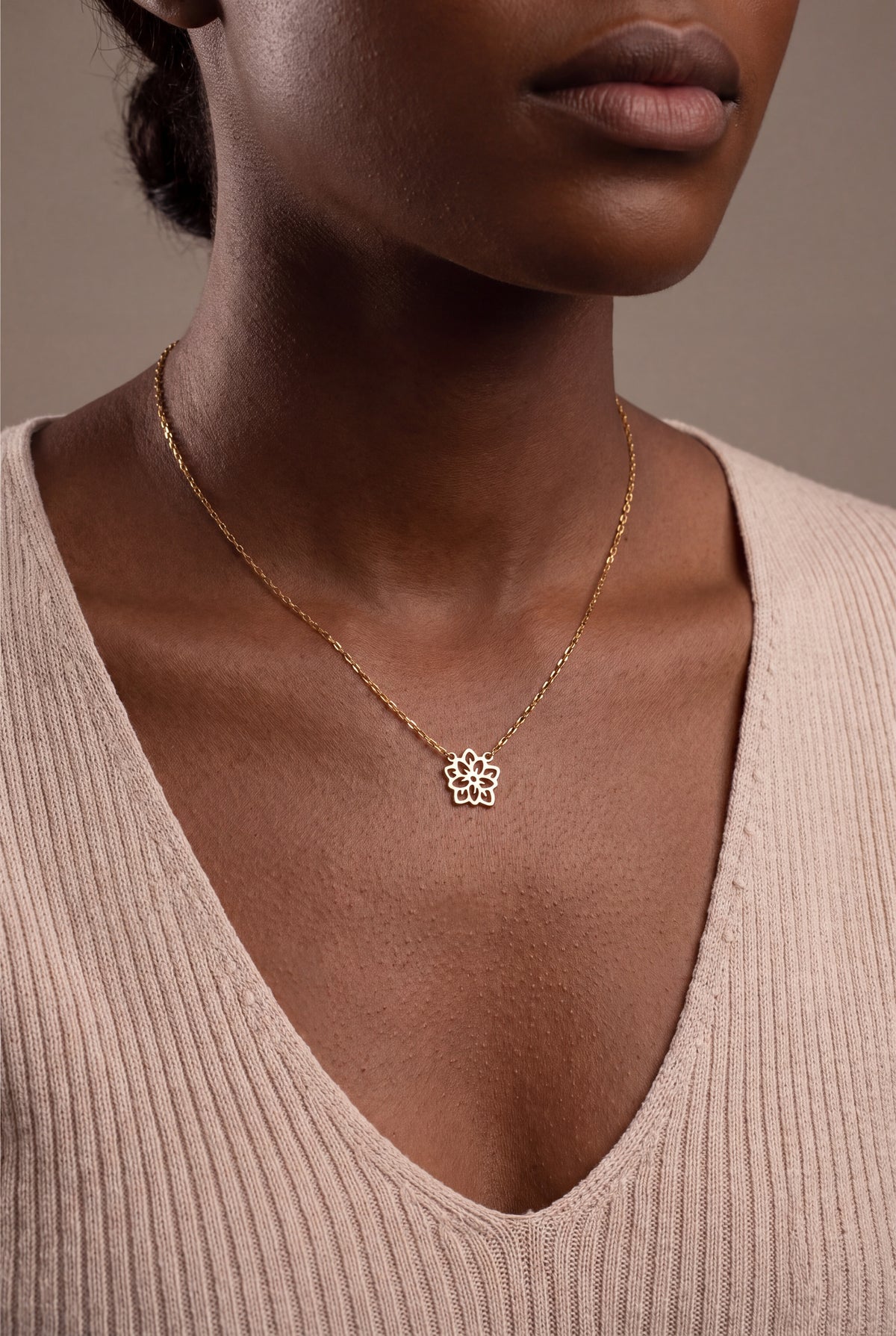 Openwork Flower Necklace – on model
