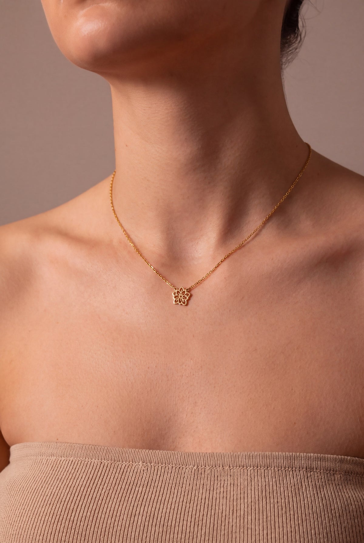 Openwork Flower Necklace – on model, second view